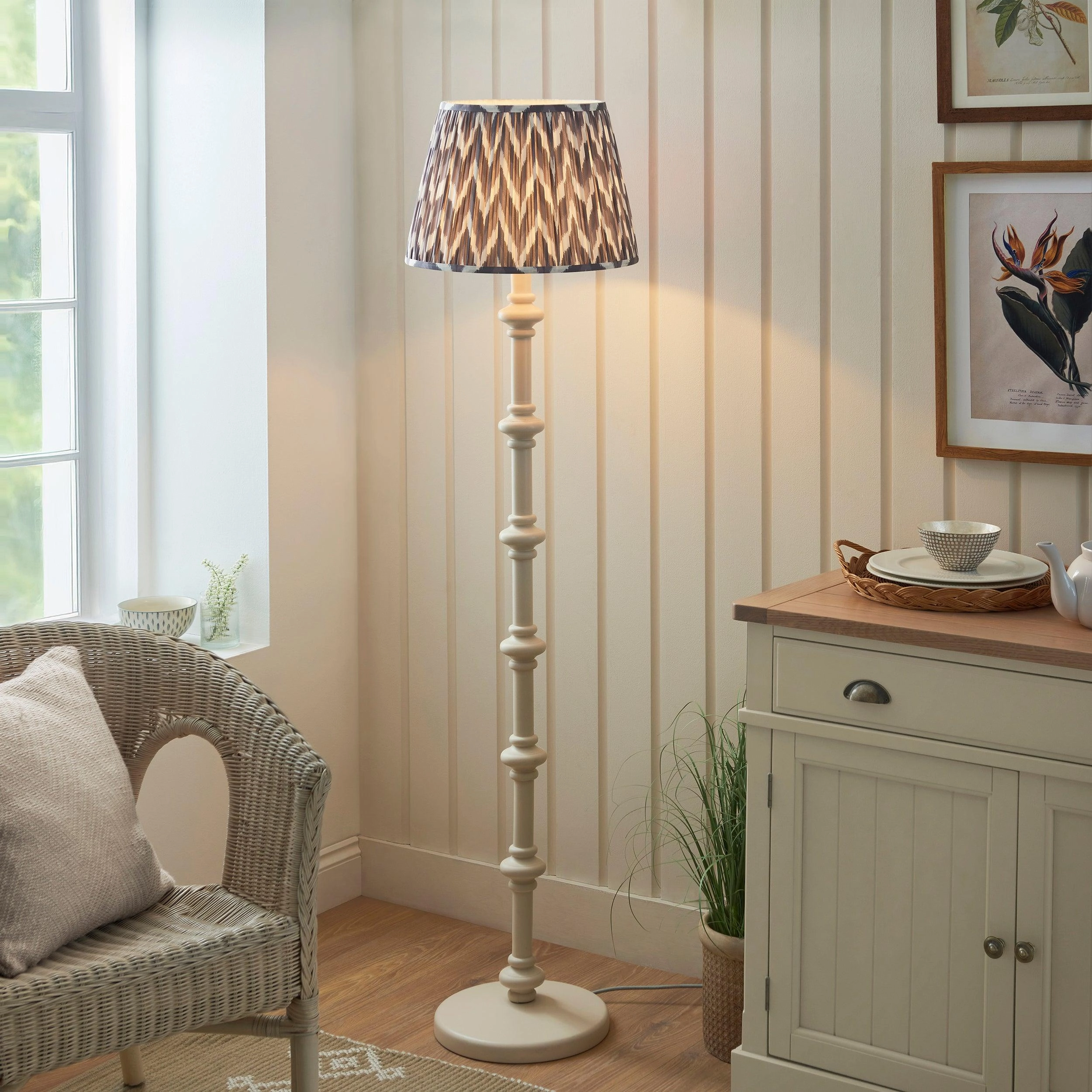 Carnaby White Wooden Floor Lamp & Zigzag 40cm Pearl Grey Shade creative lampshade design