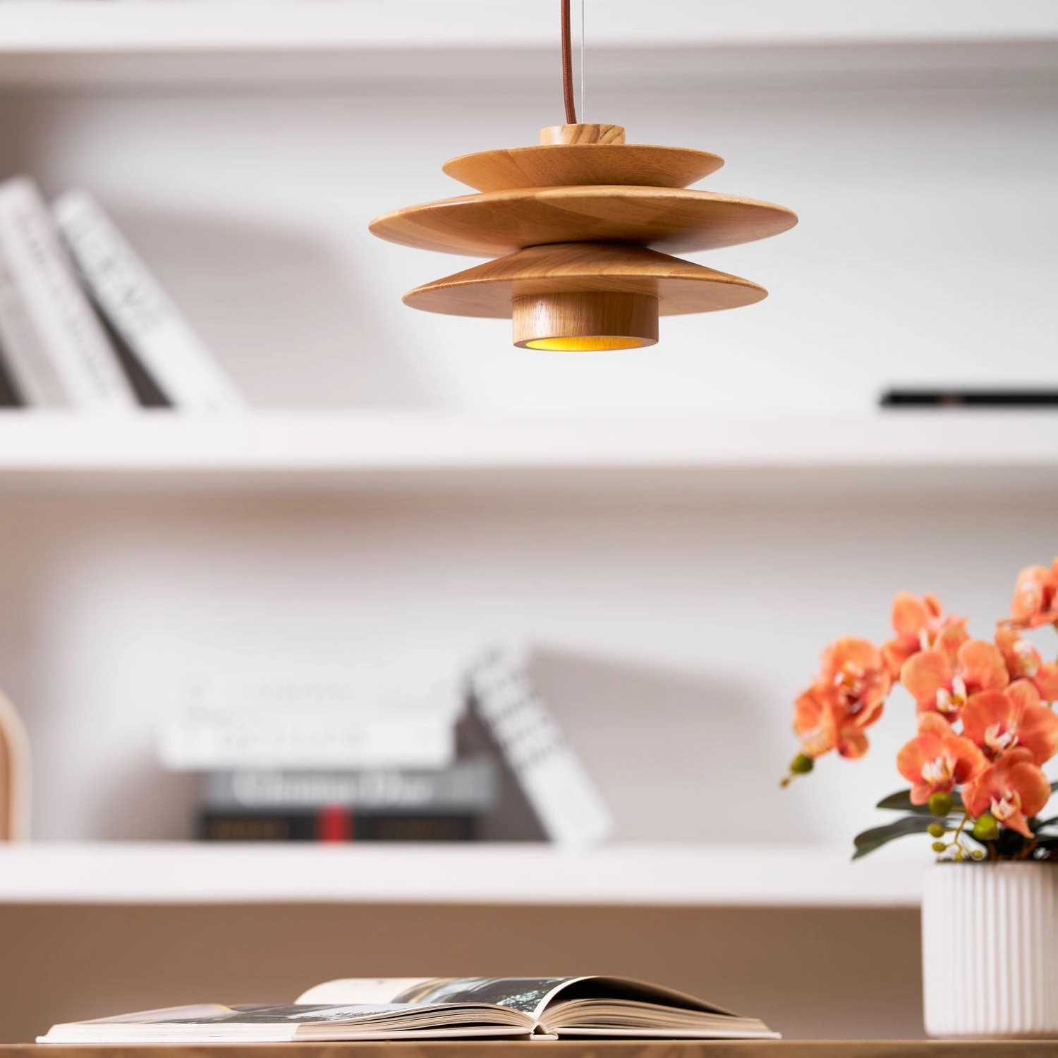 Cascade Wooden Disc Pendant Lamp