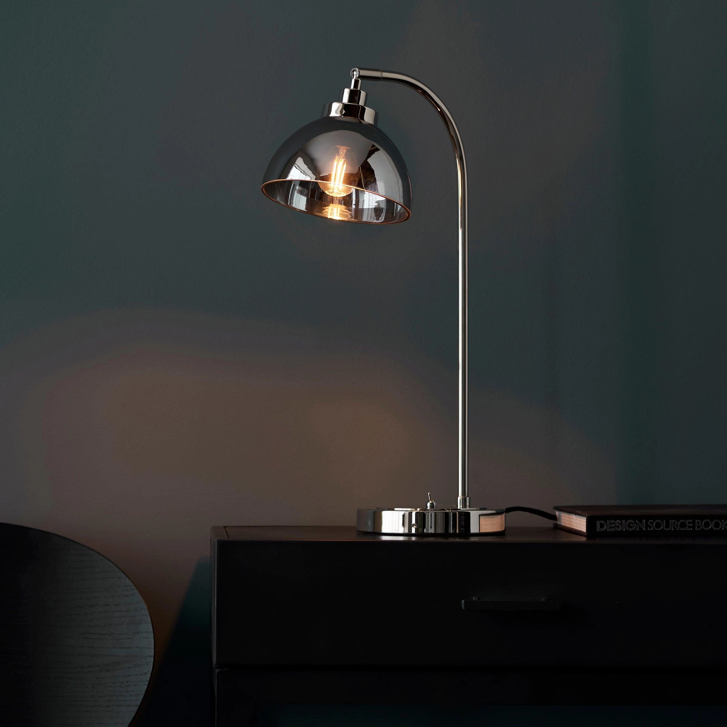 Caspa Nickel & Smoked Mirror Glass Shade Task Table Lamp
