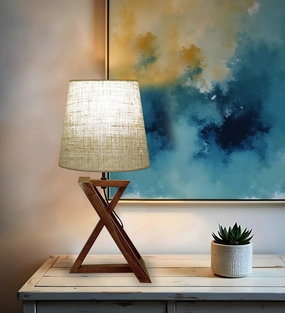 Catapult Brown Wooden Table Lamp with Black Fabric Lampshade (BULB NOT INCLUDED) decorative ceiling fixture
