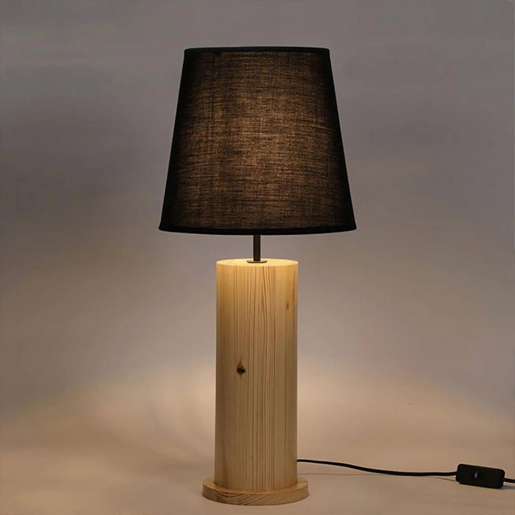 Cedar Beige Wooden Table Lamp with Black Fabric Lampshade decorative ceiling fixture