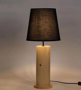 Cedar Brown Wooden Table Lamp with Yellow Printed Fabric Lampshade (BULB NOT INCLUDED) decorative ceiling fixture