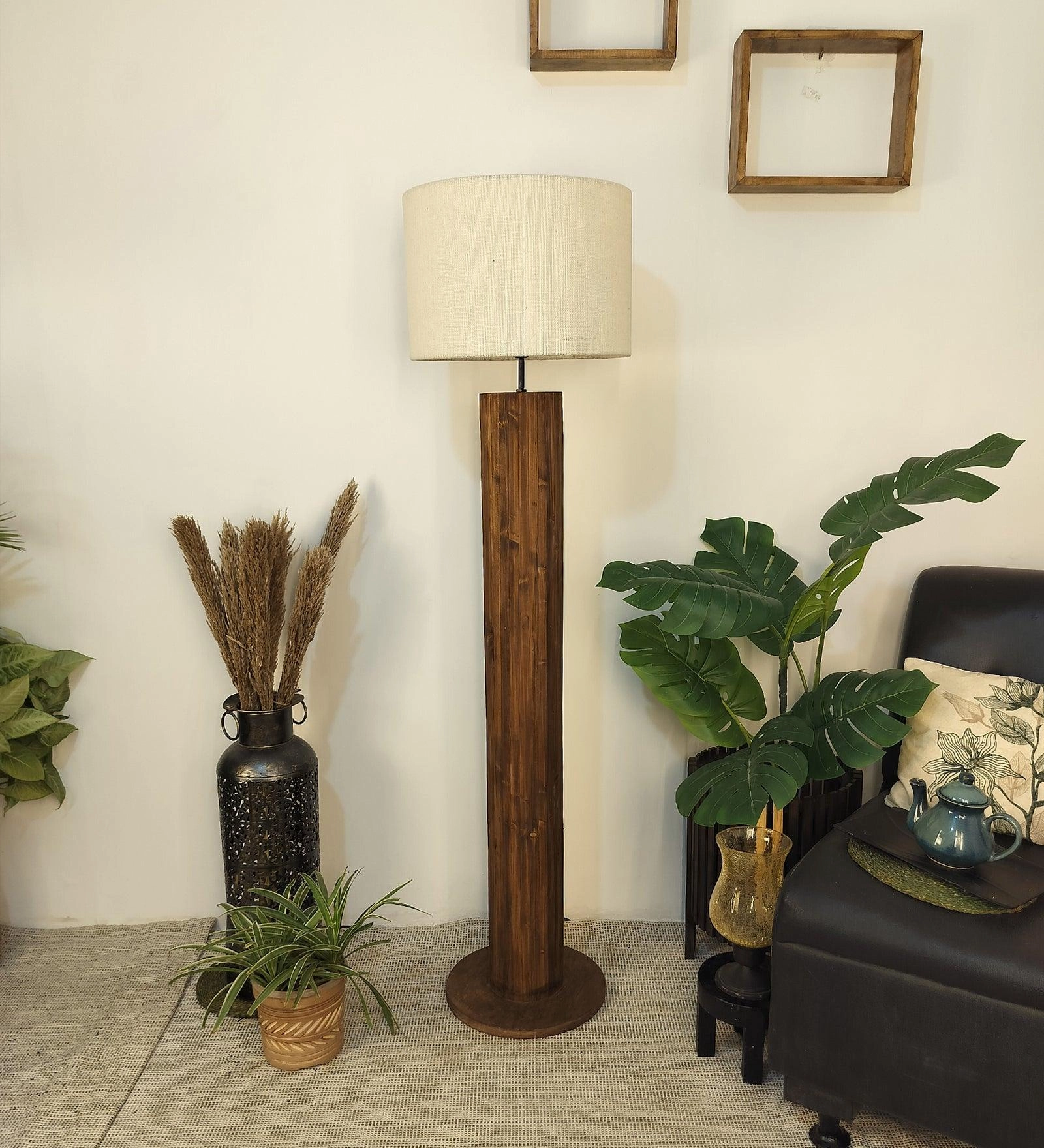 Cedar Wooden Floor Lamp with Premium Beige Fabric Lampshade (BULB NOT INCLUDED) creative lampshade design