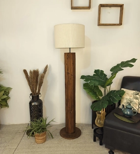 Cedar Wooden Floor Lamp with Premium Beige Fabric Lampshade (BULB NOT INCLUDED) creative lampshade design