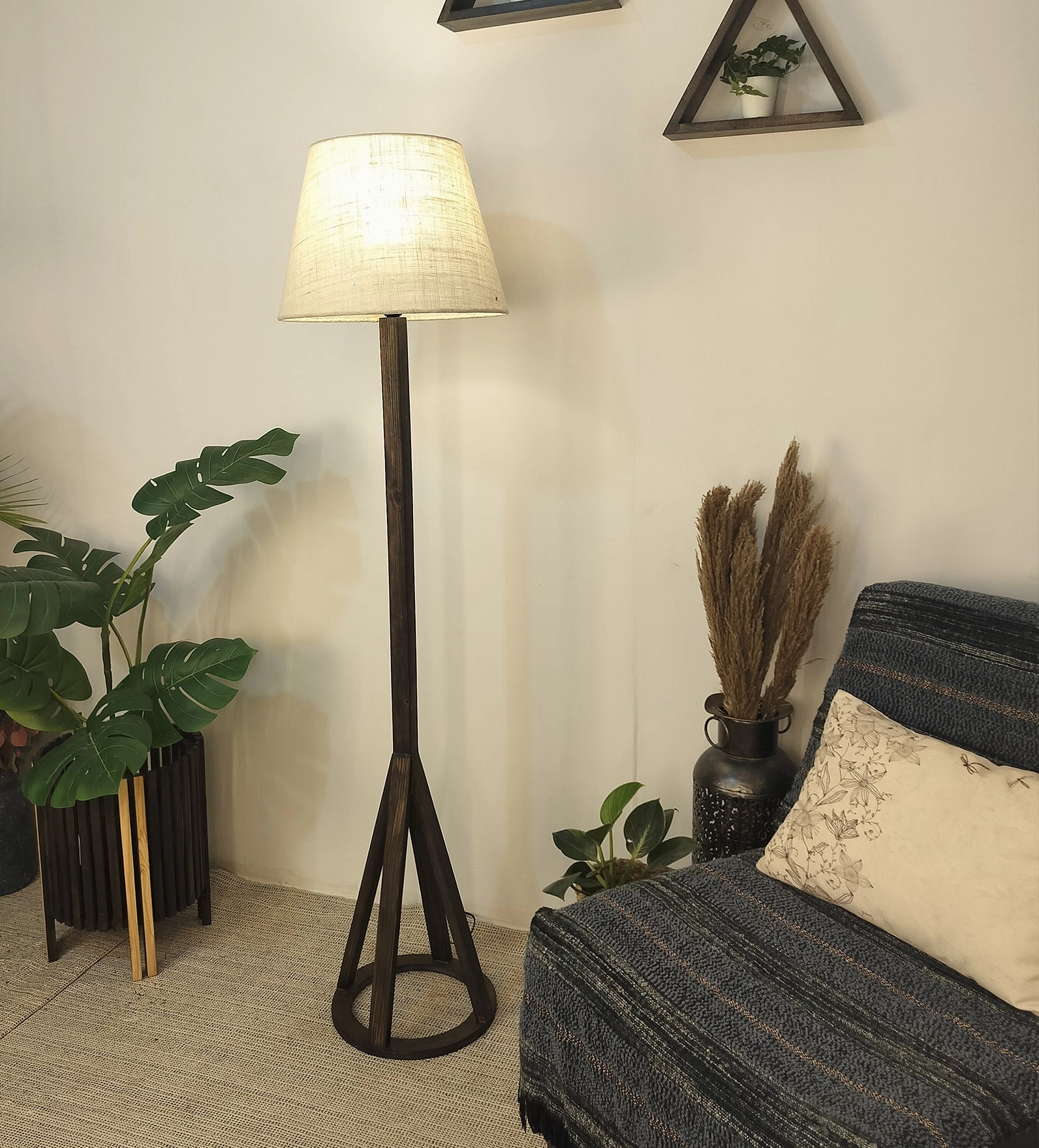 Celine Wooden Floor Lamp with Brown Base and Premium Beige Fabric Lampshade (BULB NOT INCLUDED) creative lampshade design