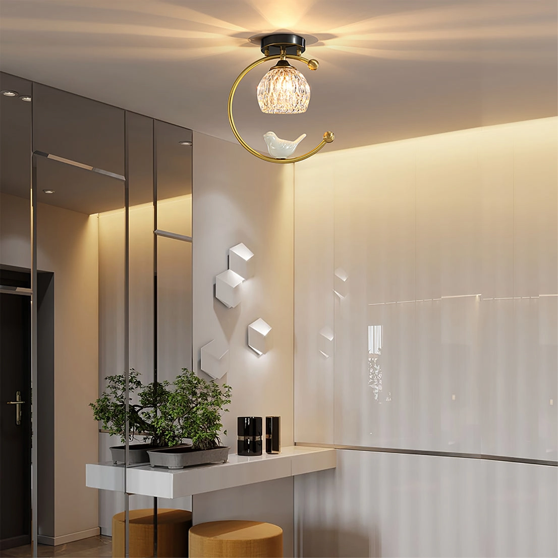 Ceramic Bird Ceiling Lamp
