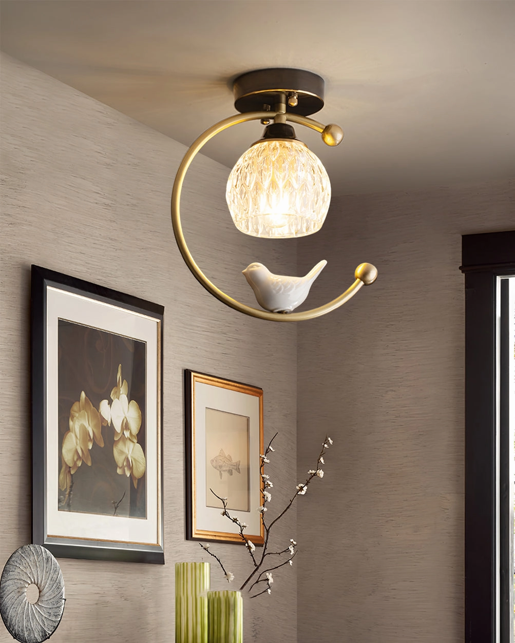 Ceramic Bird Ceiling Lamp