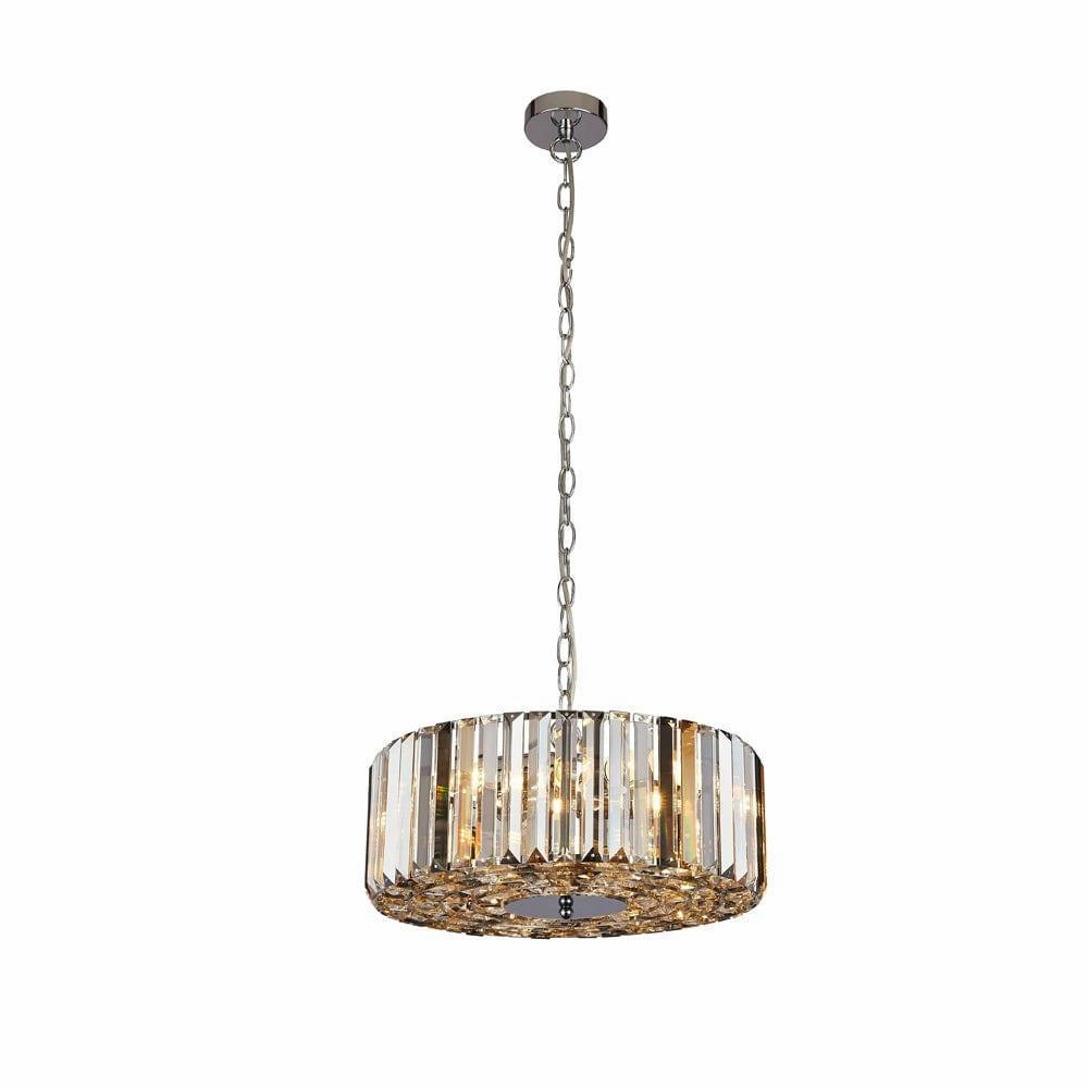 Chapeau 4 Light Chrome Pendant - Smoke & Glass Crystals ambient ceiling fixture