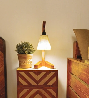 Charles Brown Wooden Table Lamp with White Jute Lampshade (BULB NOT INCLUDED) decorative ceiling fixture