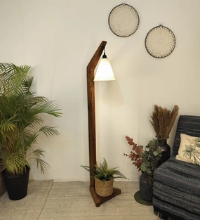 Charles Wooden Floor Lamp with Brown Base and Jute Fabric Lampshade (BULB NOT INCLUDED) creative lampshade design