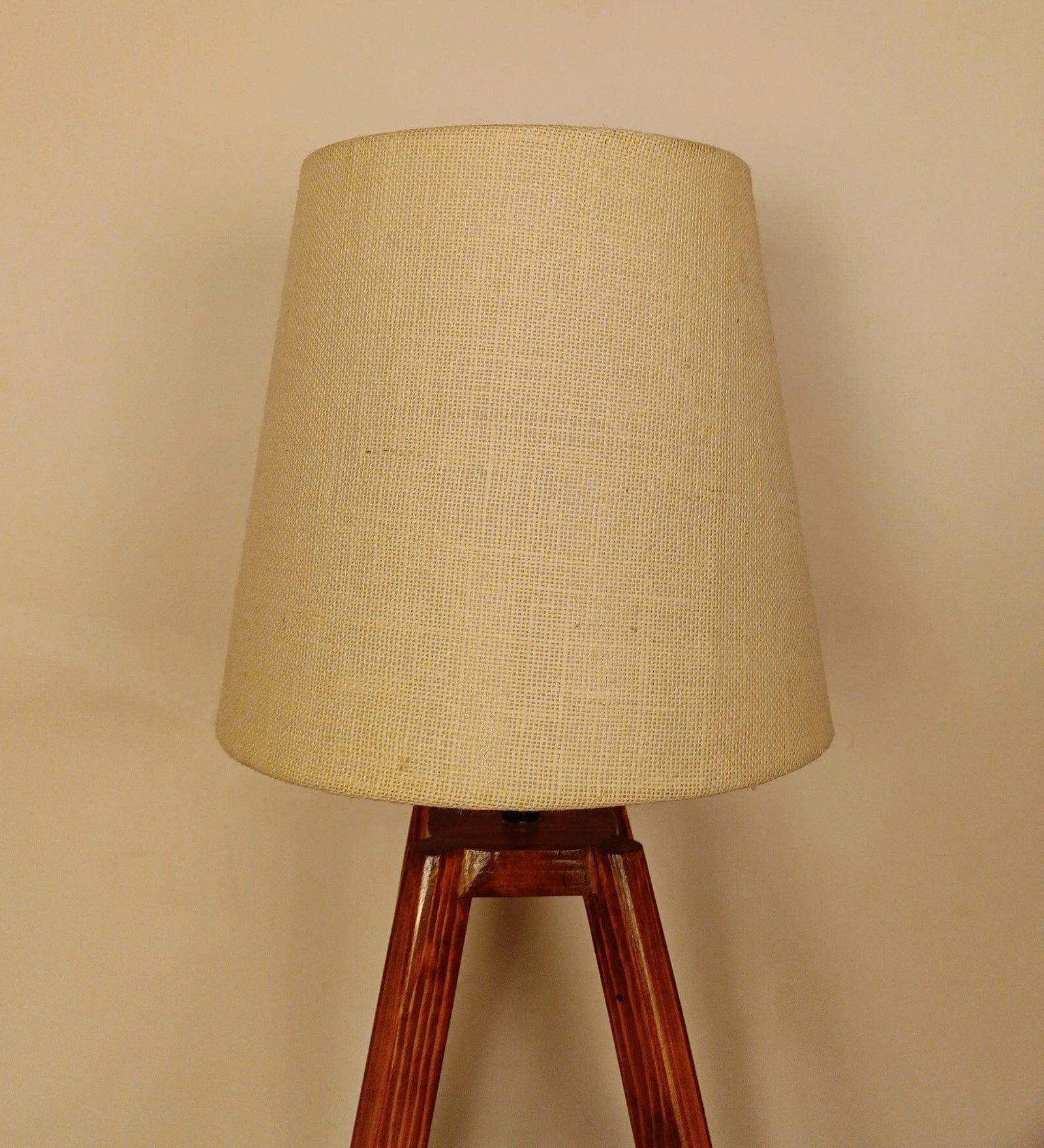 Charlotte Brown Wooden Table Lamp with White Jute Lampshade (BULB NOT INCLUDED)