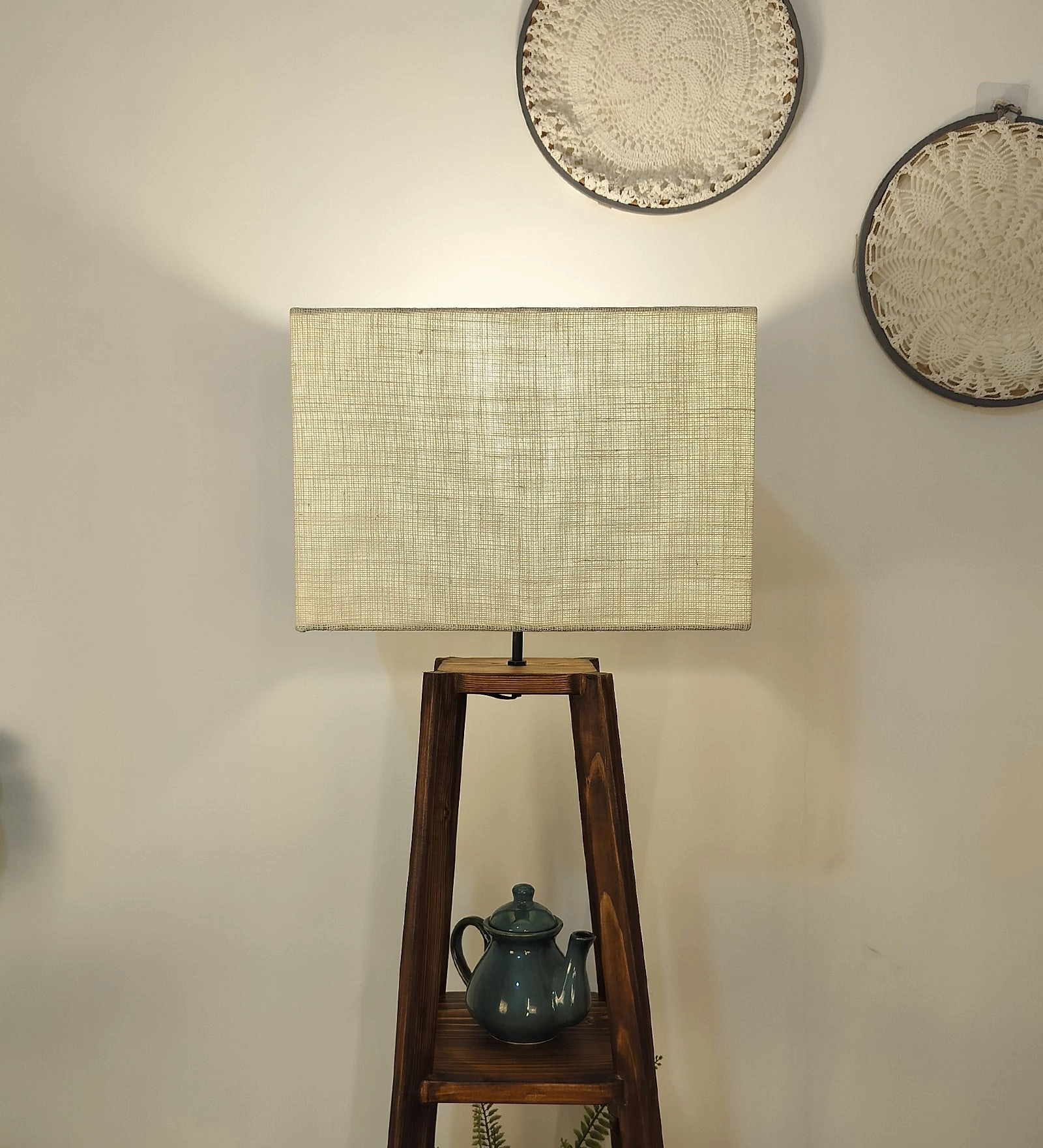 Charlotte Wooden Floor Lamp with Brown Base and Jute Fabric Lampshade (BULB NOT INCLUDED)