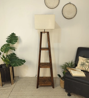 Charlotte Wooden Floor Lamp with Brown Base and Jute Fabric Lampshade (BULB NOT INCLUDED) creative lampshade design