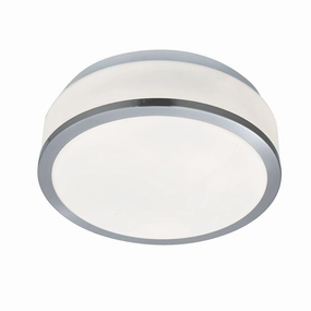 Cheese 2 Light Satin SIlver FInish  Bathroom Flush - Opal White Glass Shade ambient ceiling fixture