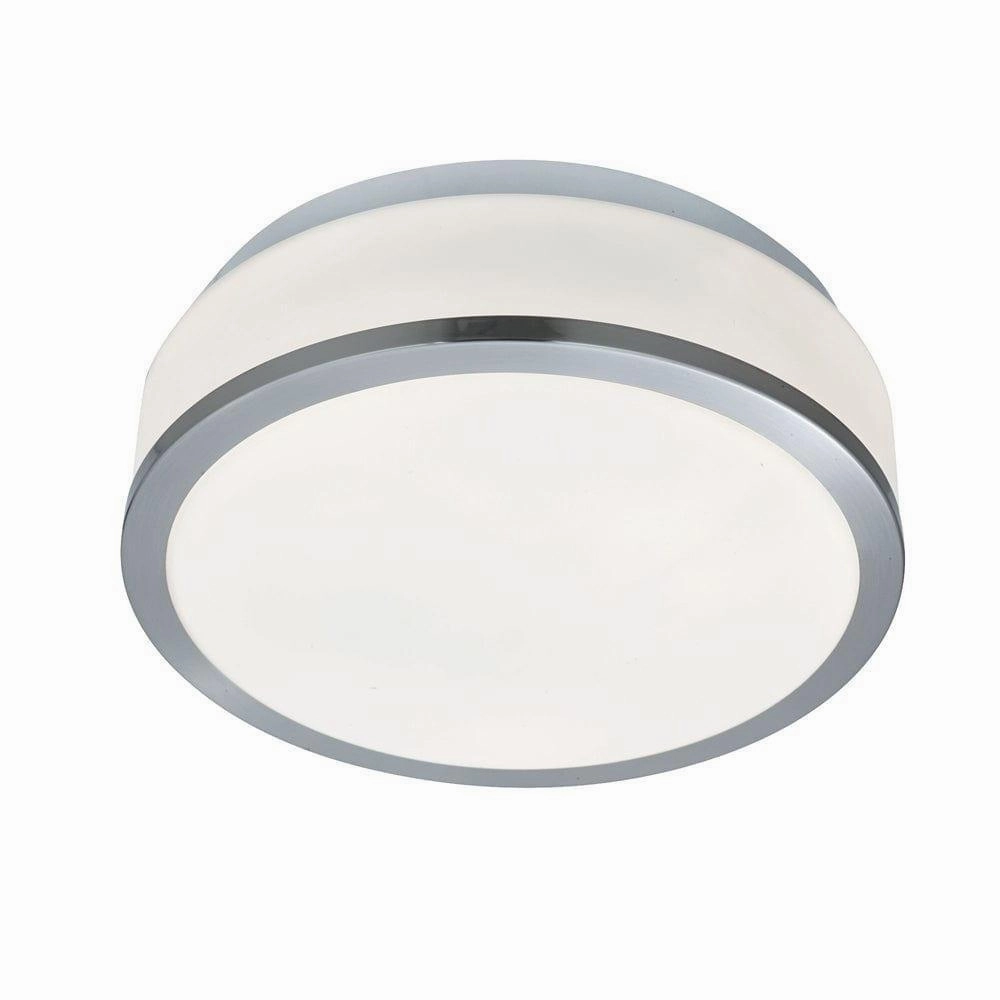 Cheese 2 Light Satin SIlver FInish  Bathroom Flush - Opal White Glass Shade ambient ceiling fixture