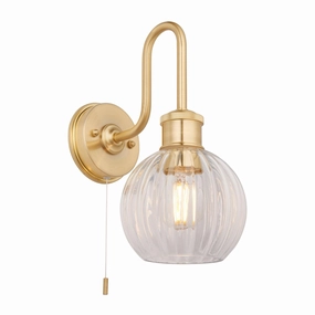 Chelsea Brass Bathroom Wall Light - Clear Ribbed Glass Shade vintage desk lamp