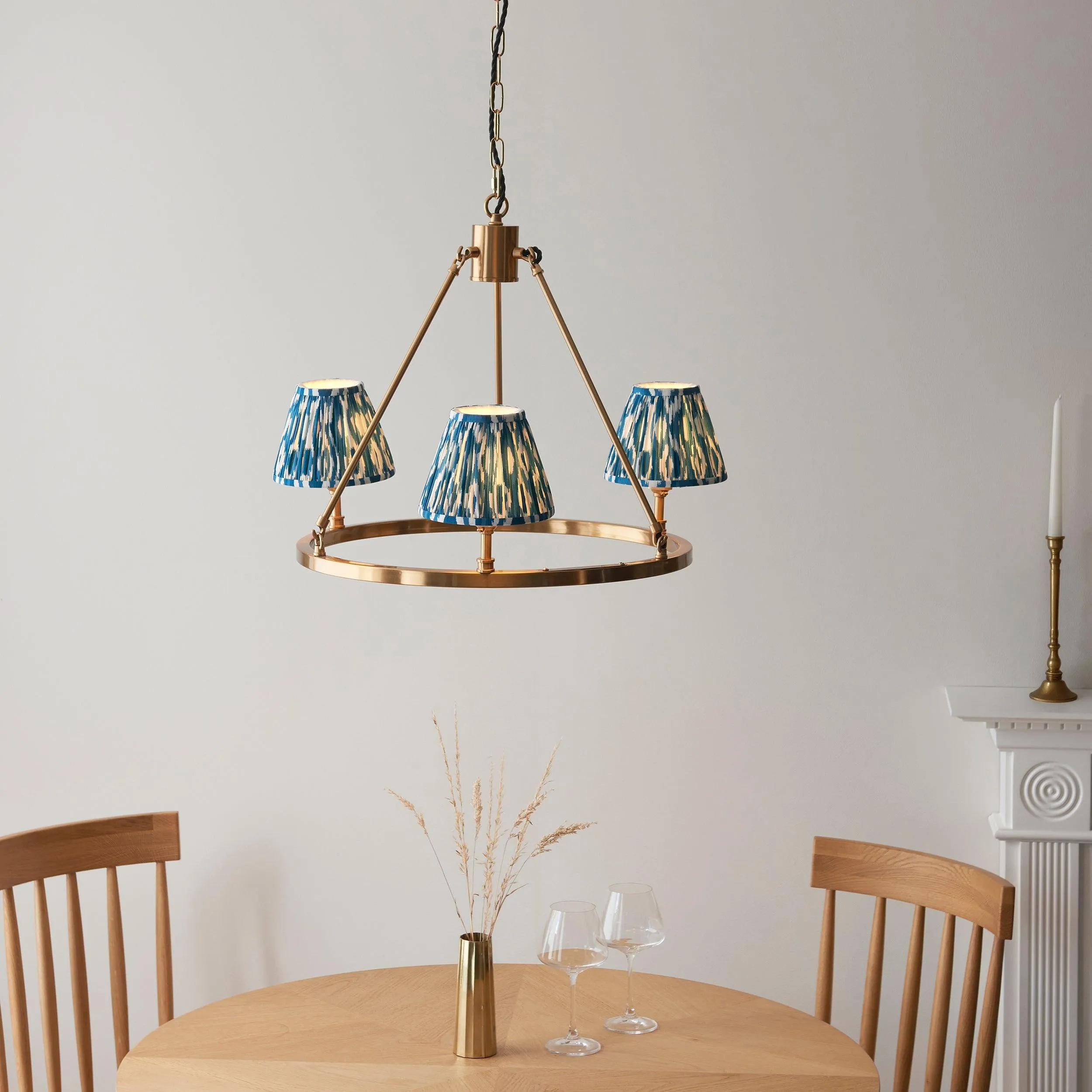 Chester Brass Ceiling Pendant Light With Blue Ikat 16cm Shades flush mount ceiling fixture