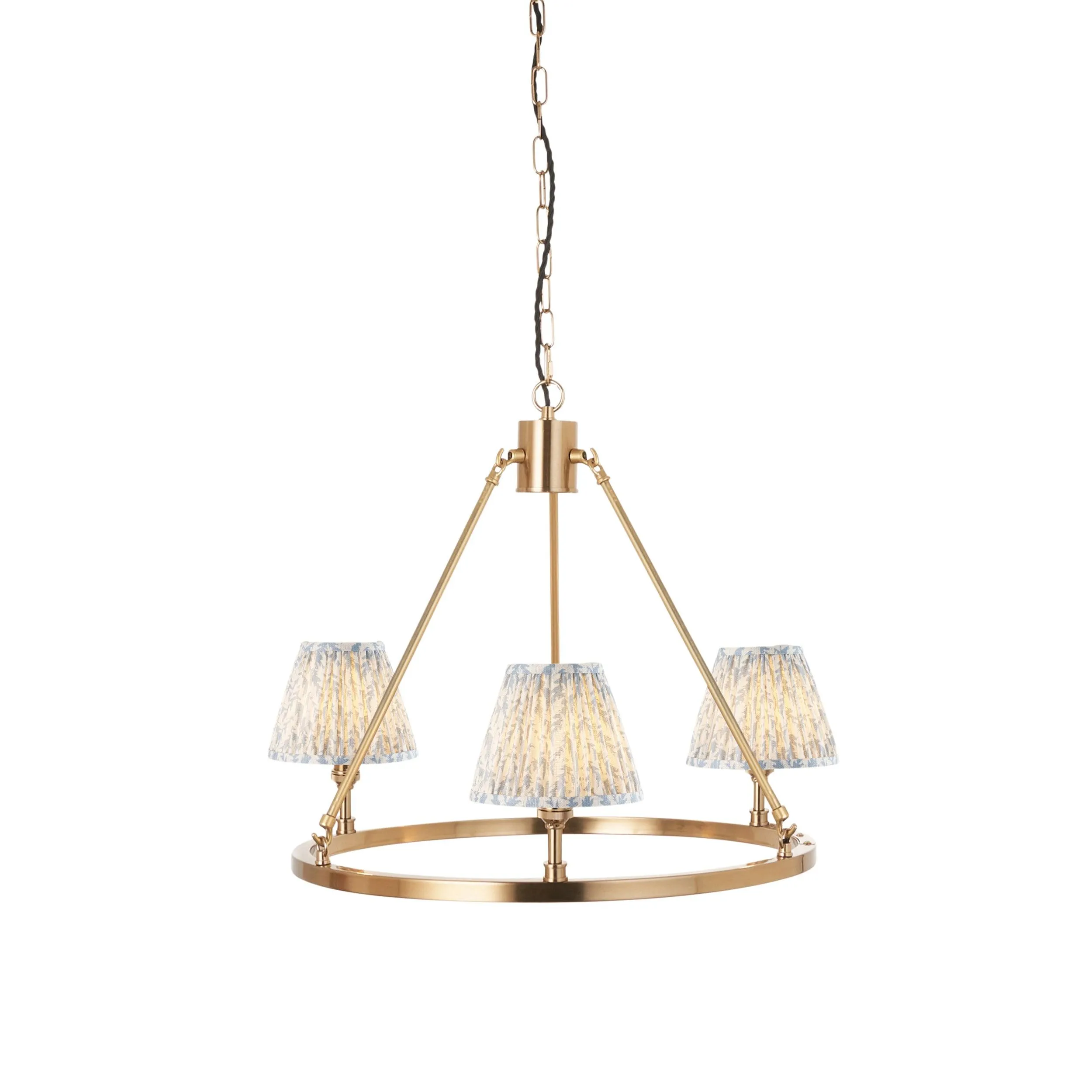 Chester Brass Ceiling Pendant Light With Blue Leaf 16cm Shades