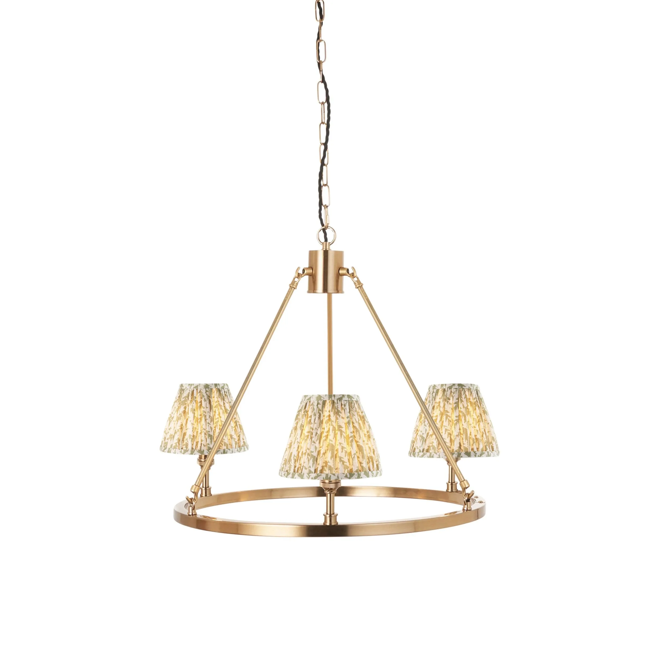 Chester Brass Ceiling Pendant Light With Green Leaf 16cm Shades