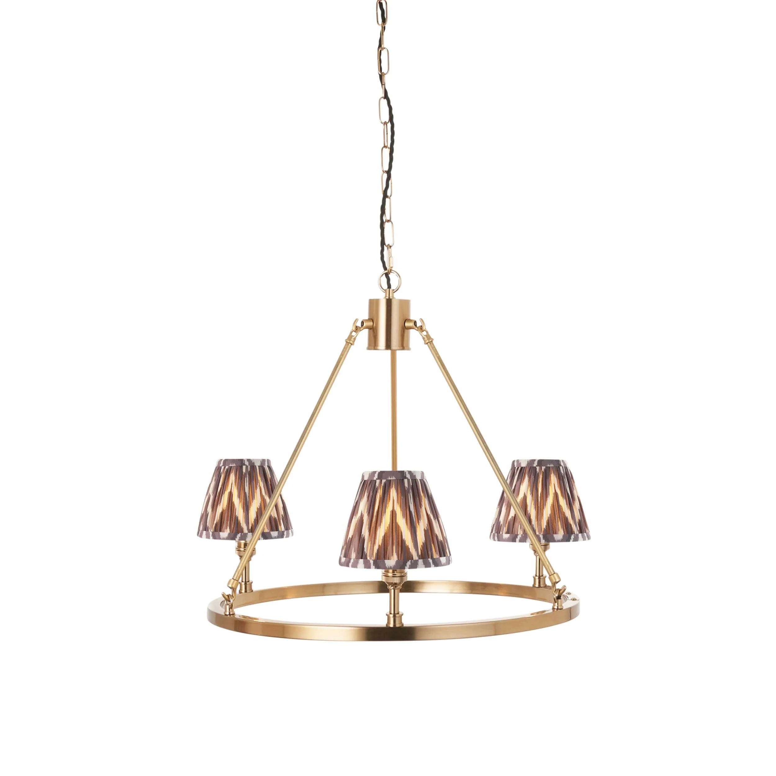 Chester Brass Ceiling Pendant Light With Grey ZIgzag 16cm Shades