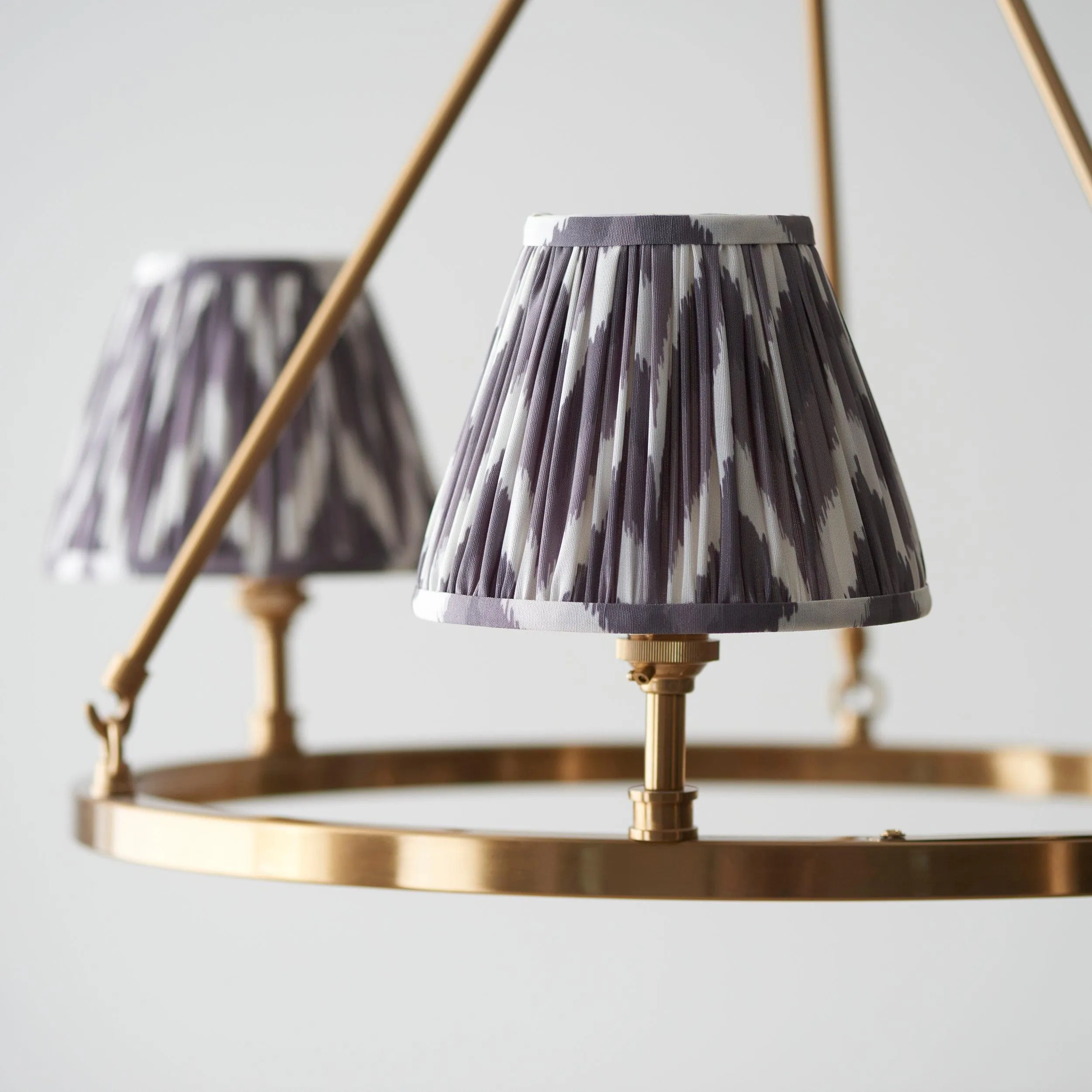 Chester Brass Ceiling Pendant Light With Grey ZIgzag 16cm Shades