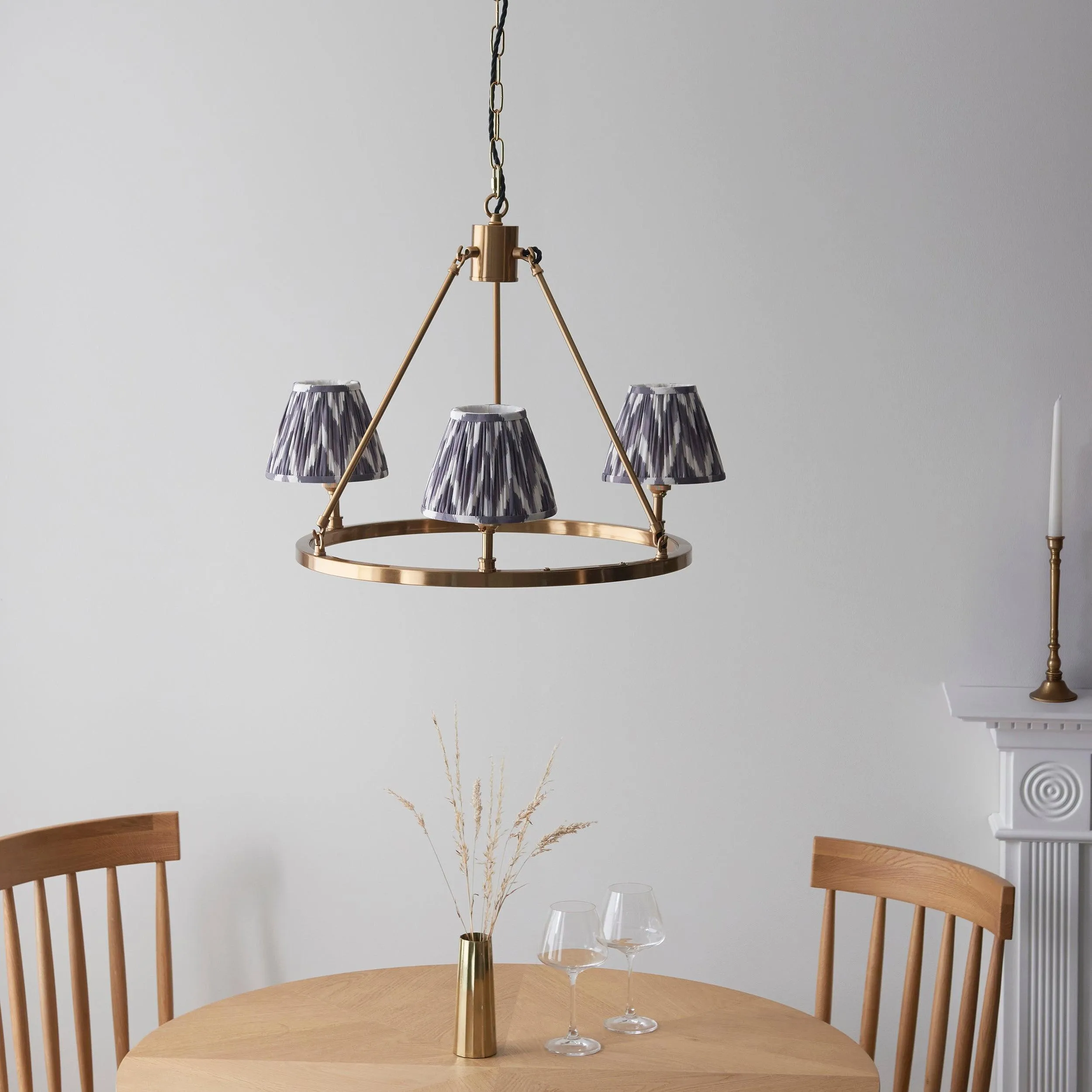 Chester Brass Ceiling Pendant Light With Grey ZIgzag 16cm Shades