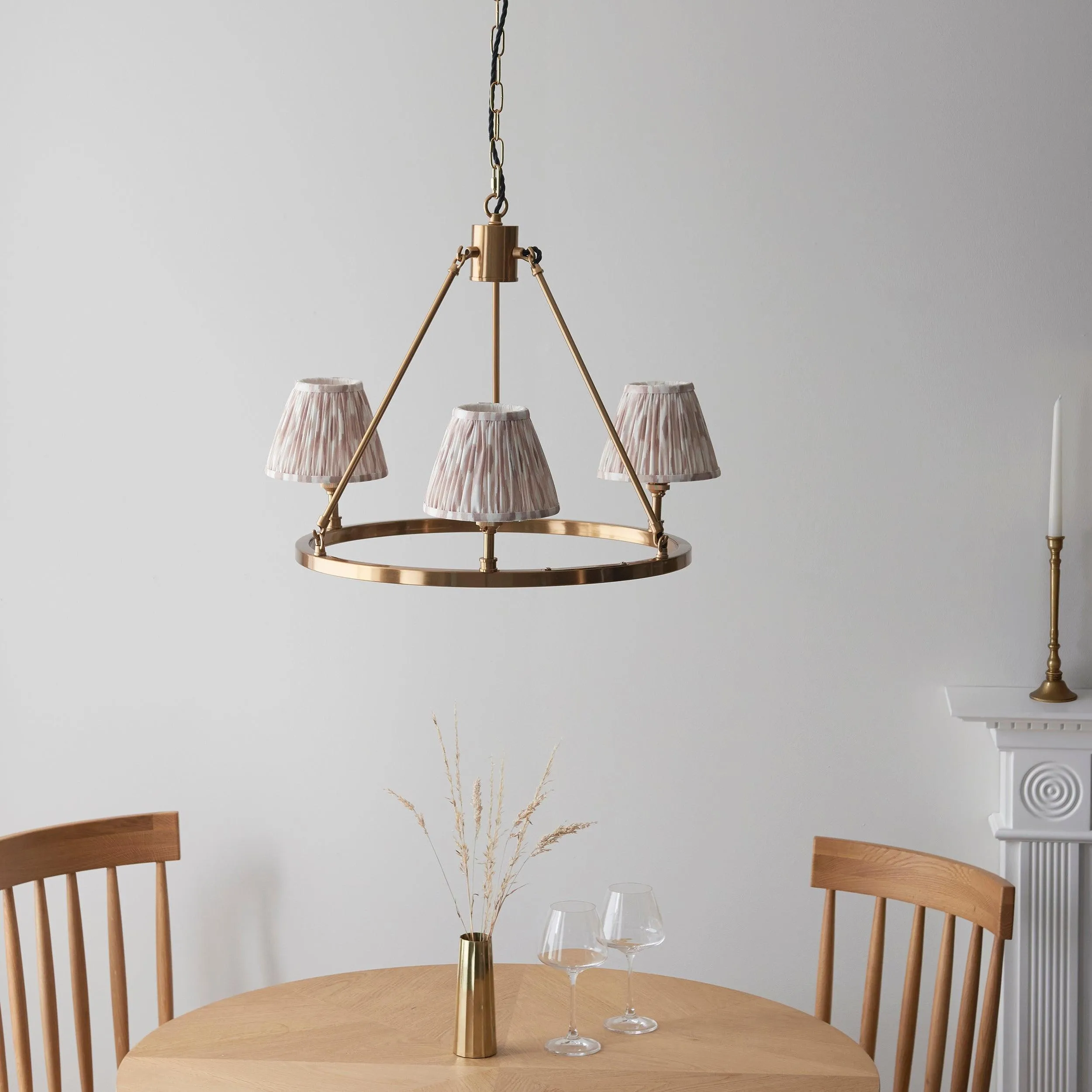 Chester Brass Ceiling Pendant Light With Neutral Ikat 16cm Shades