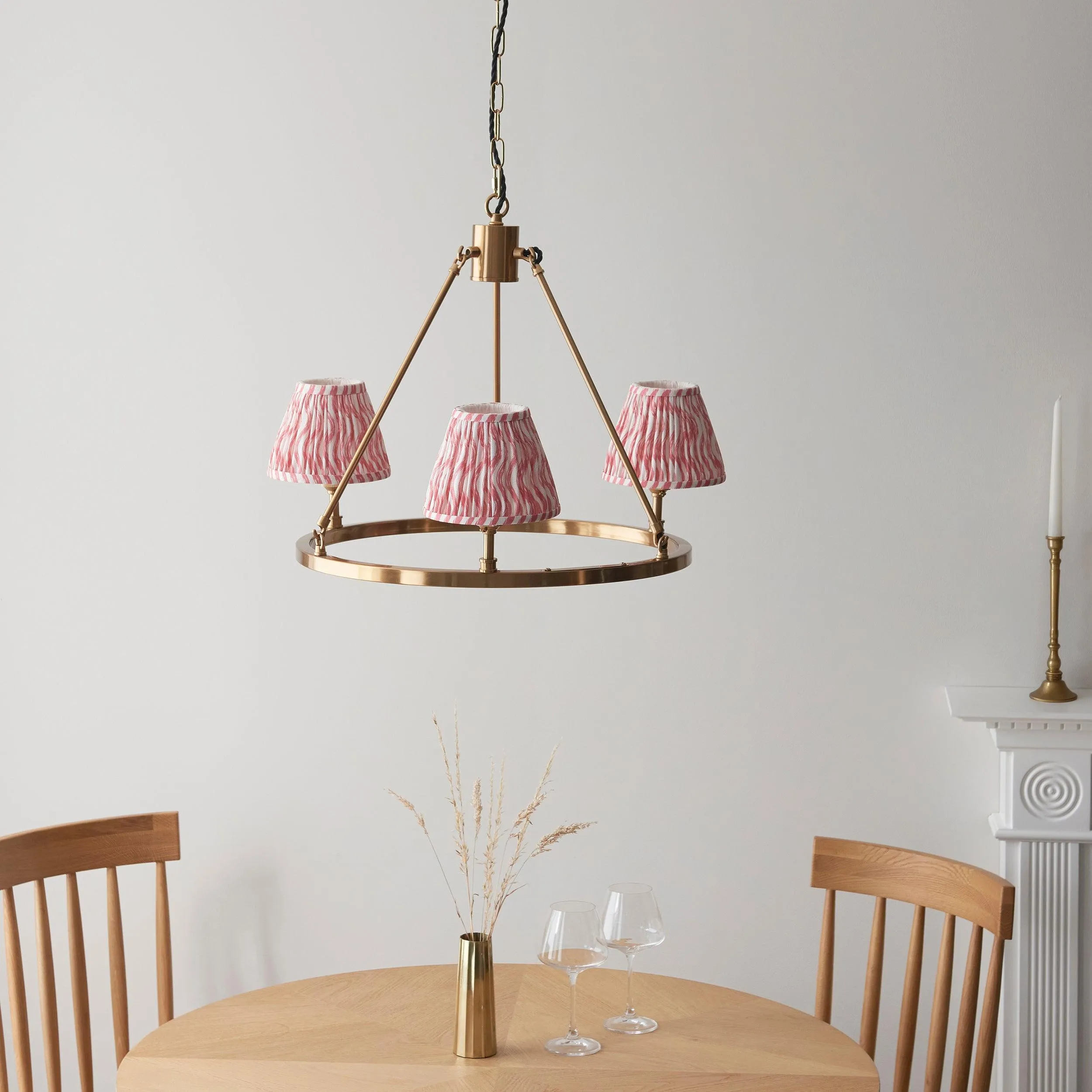 Chester Brass Ceiling Pendant Light With Pink Ripple 16cm Shades