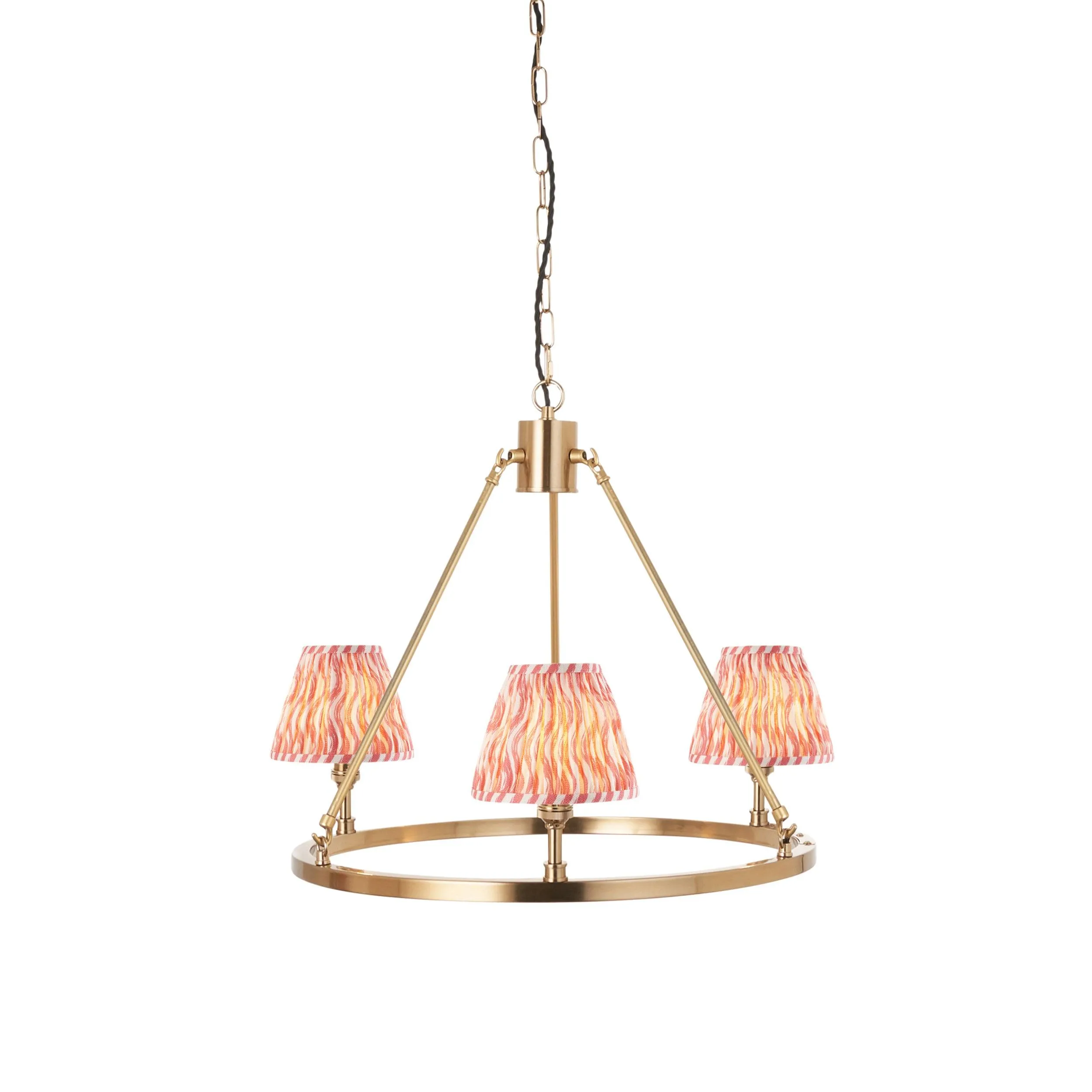 Chester Brass Ceiling Pendant Light With Pink Ripple 16cm Shades