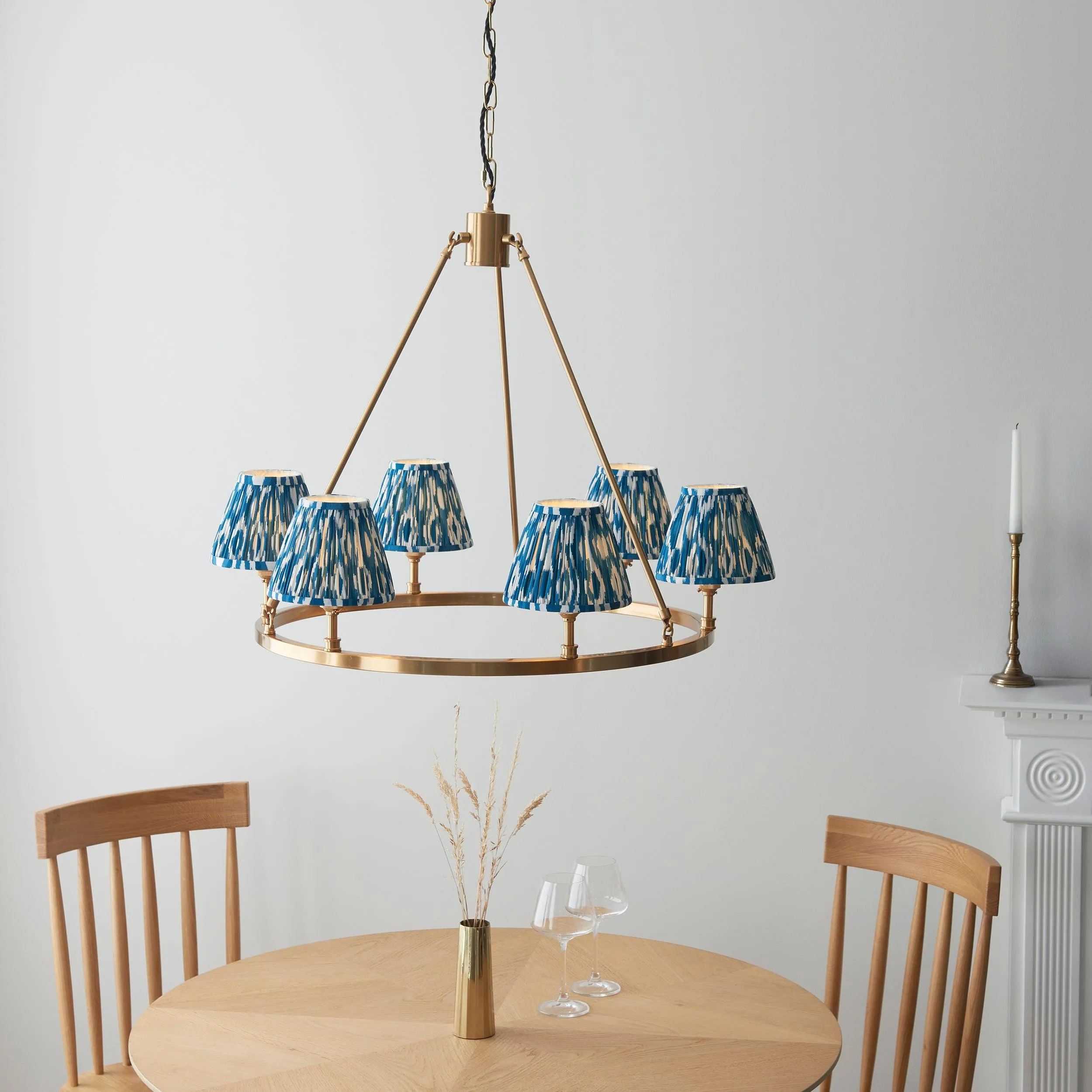 Chester Large Brass Ceiling Pendant Light With Blue Ikat 16cm Shades flush mount ceiling fixture