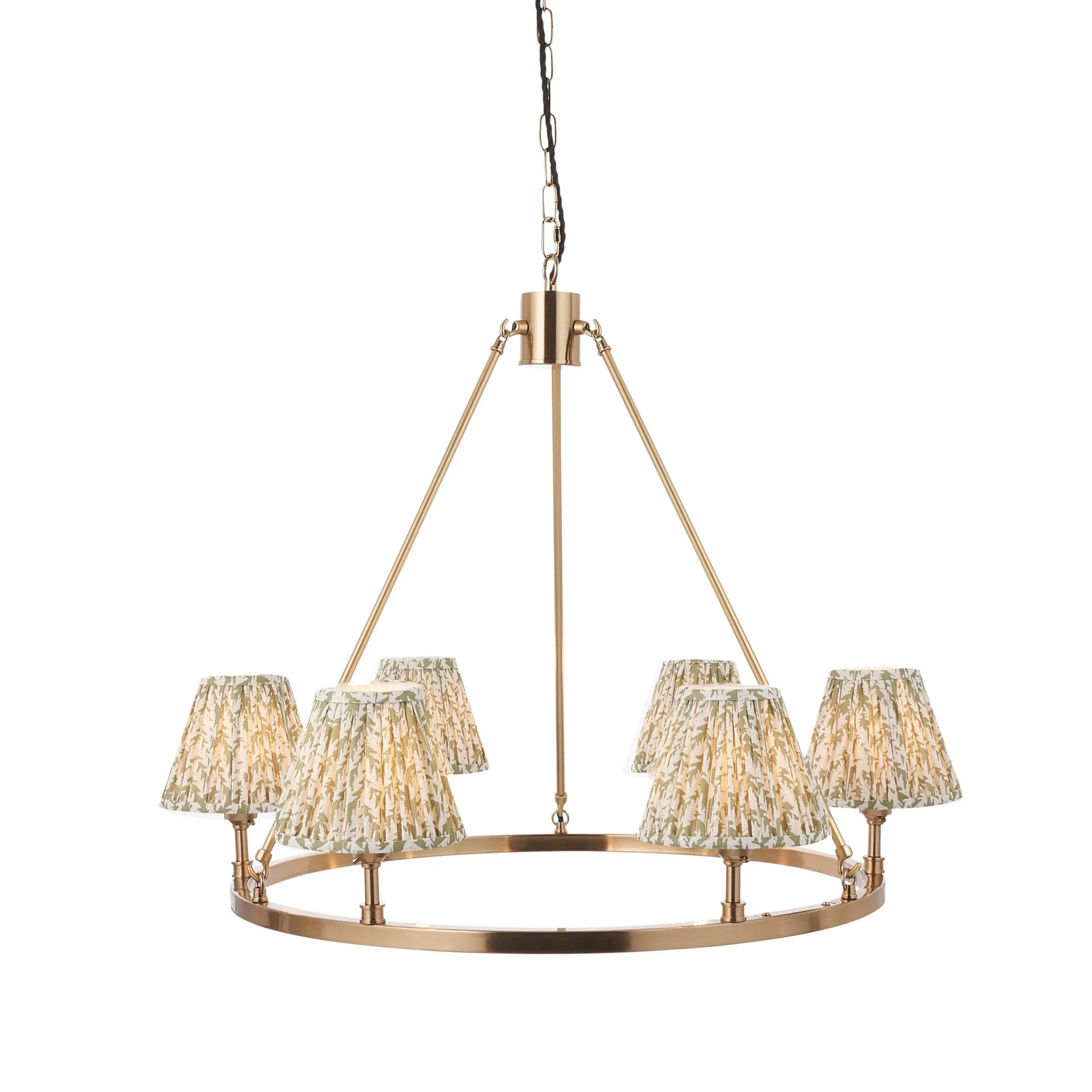Chester Large Brass Ceiling Pendant Light With Green Leaf 16cm Shades
