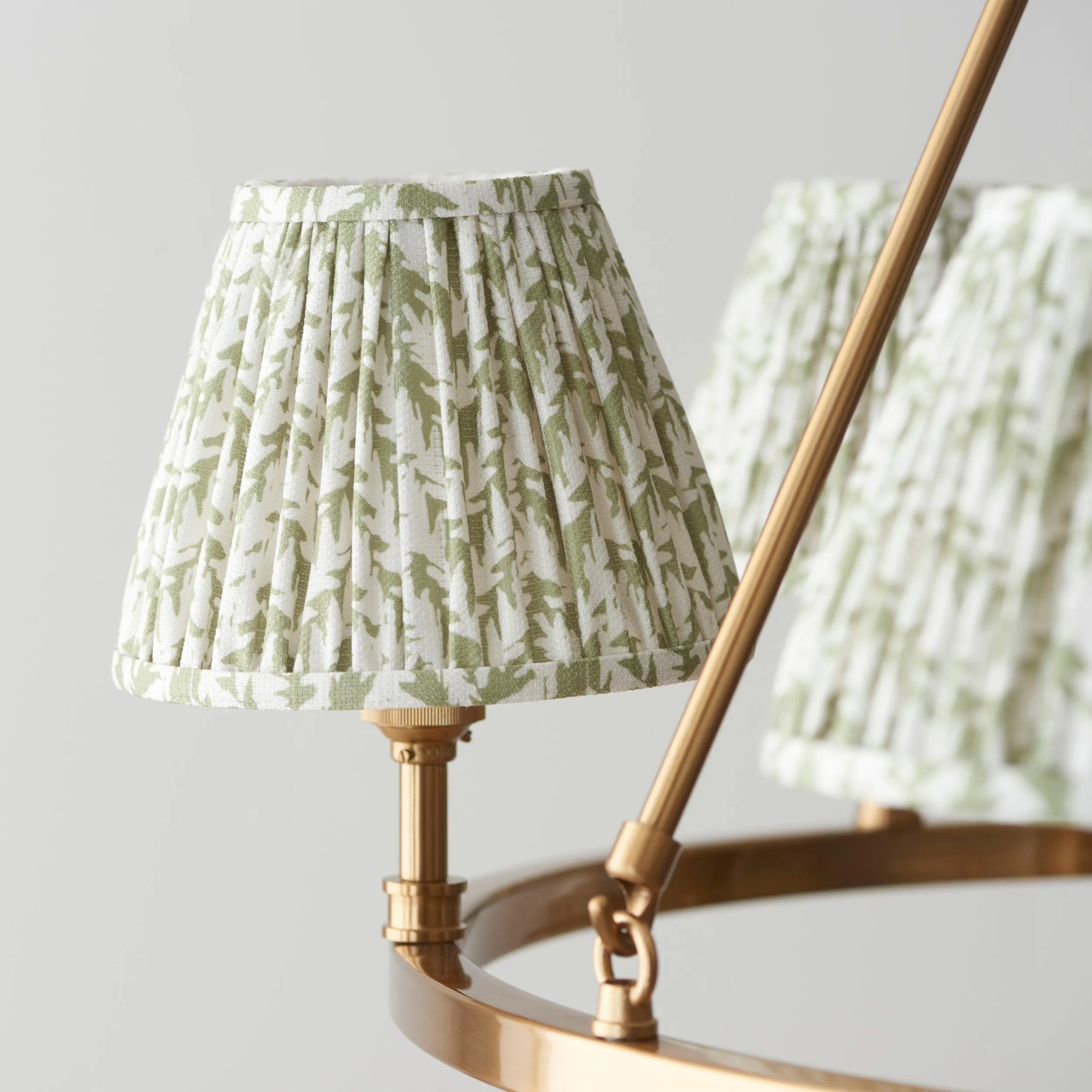 Chester Large Brass Ceiling Pendant Light With Green Leaf 16cm Shades