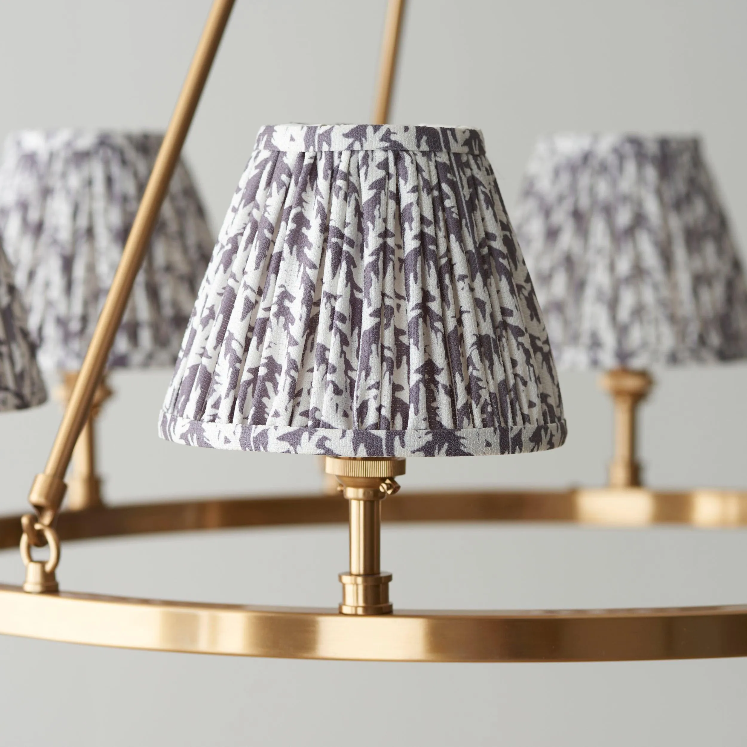 Chester Large Brass Ceiling Pendant Light With Grey Leaf 16cm Shades