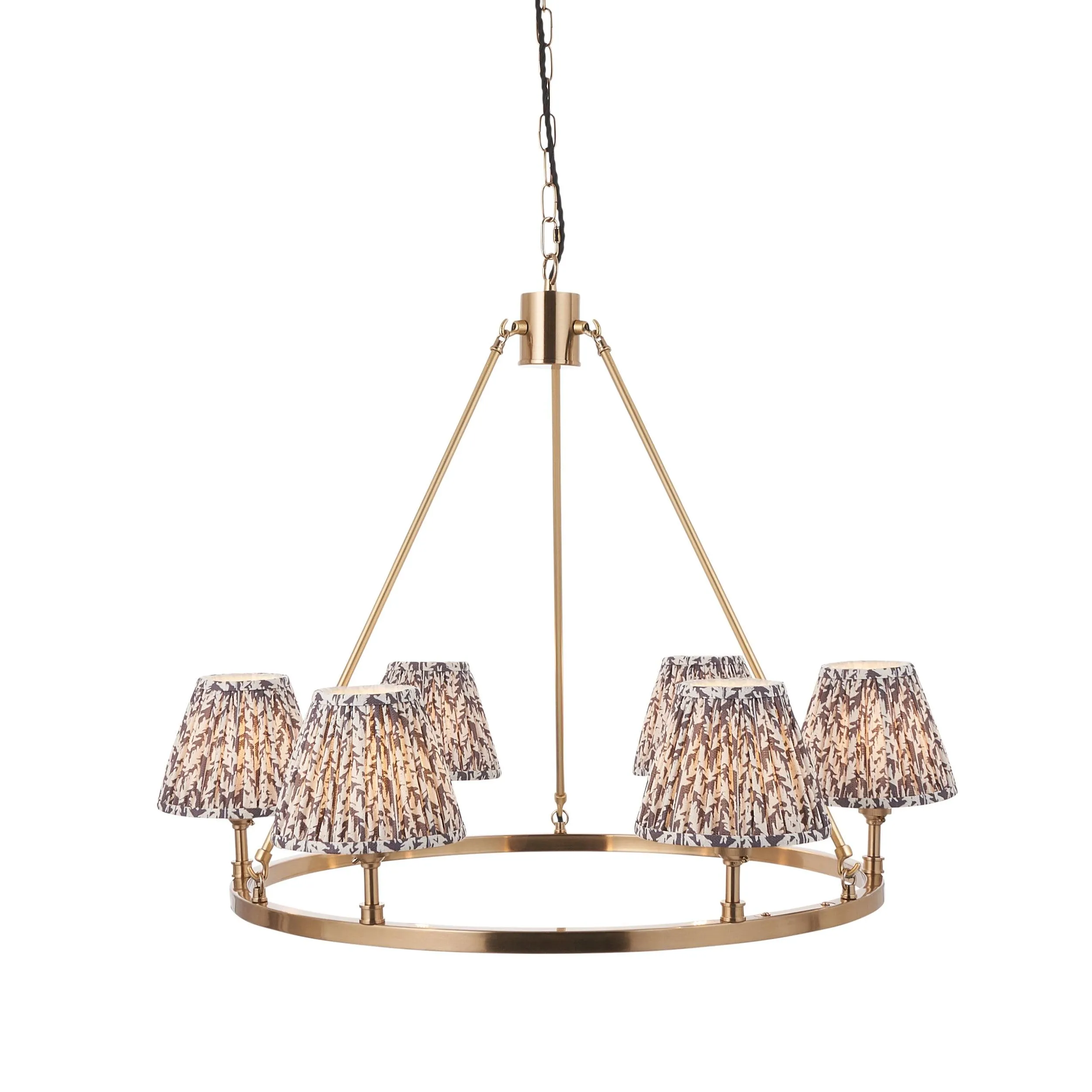 Chester Large Brass Ceiling Pendant Light With Grey Leaf 16cm Shades