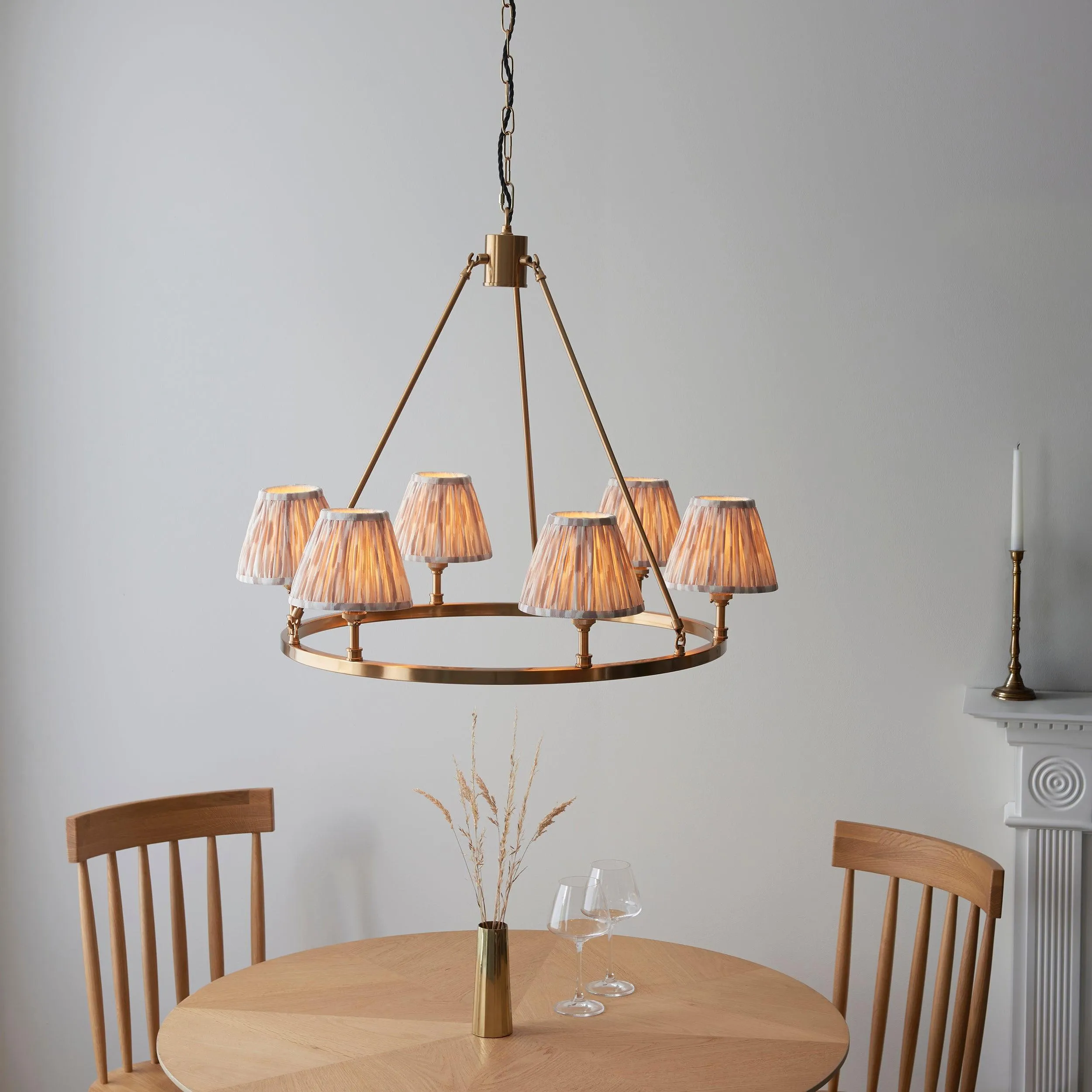 Chester Large Brass Ceiling Pendant Light With Neutral Ikat 16cm Shades flush mount ceiling fixture