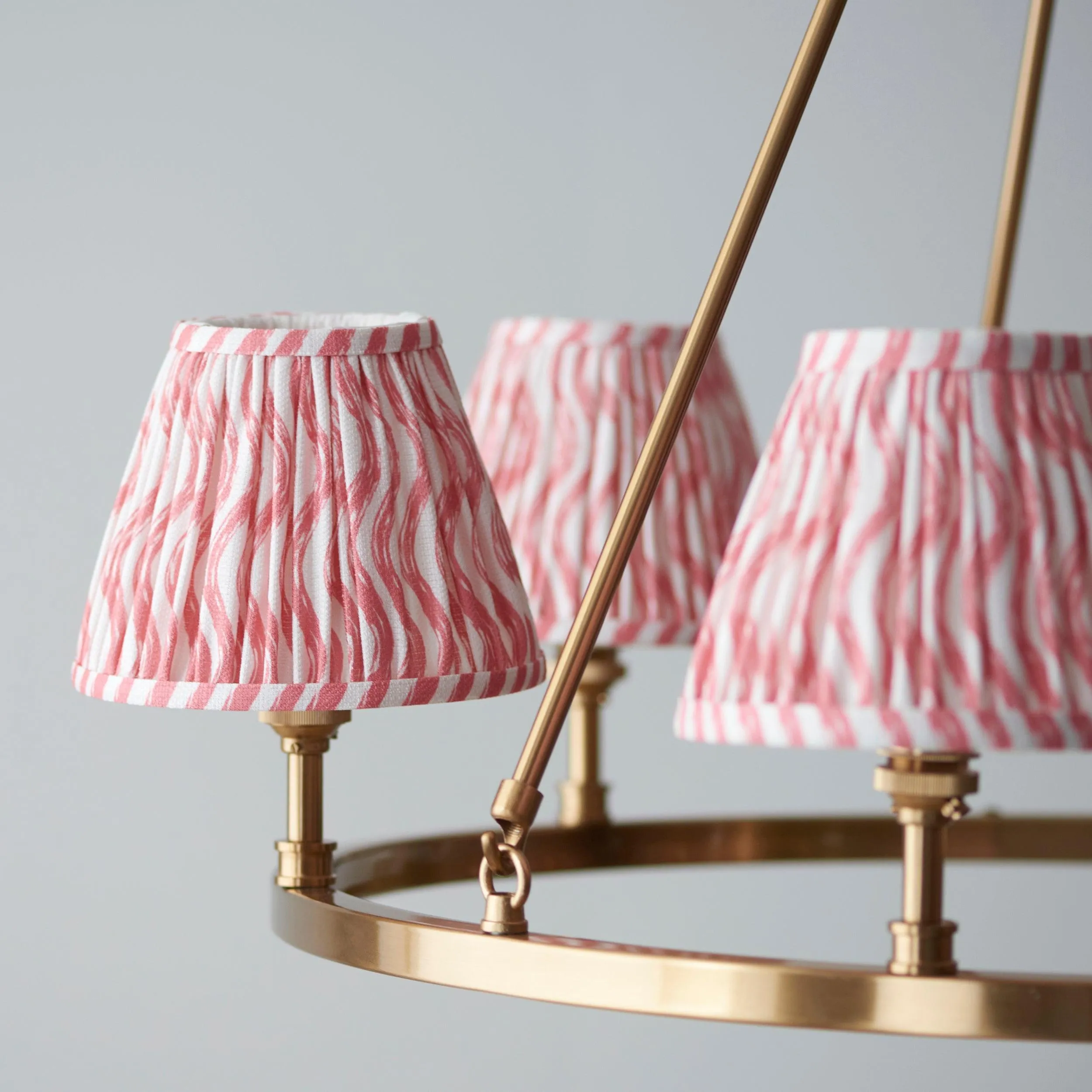Chester Large Brass Ceiling Pendant Light With Pink Ripple 16cm Shades