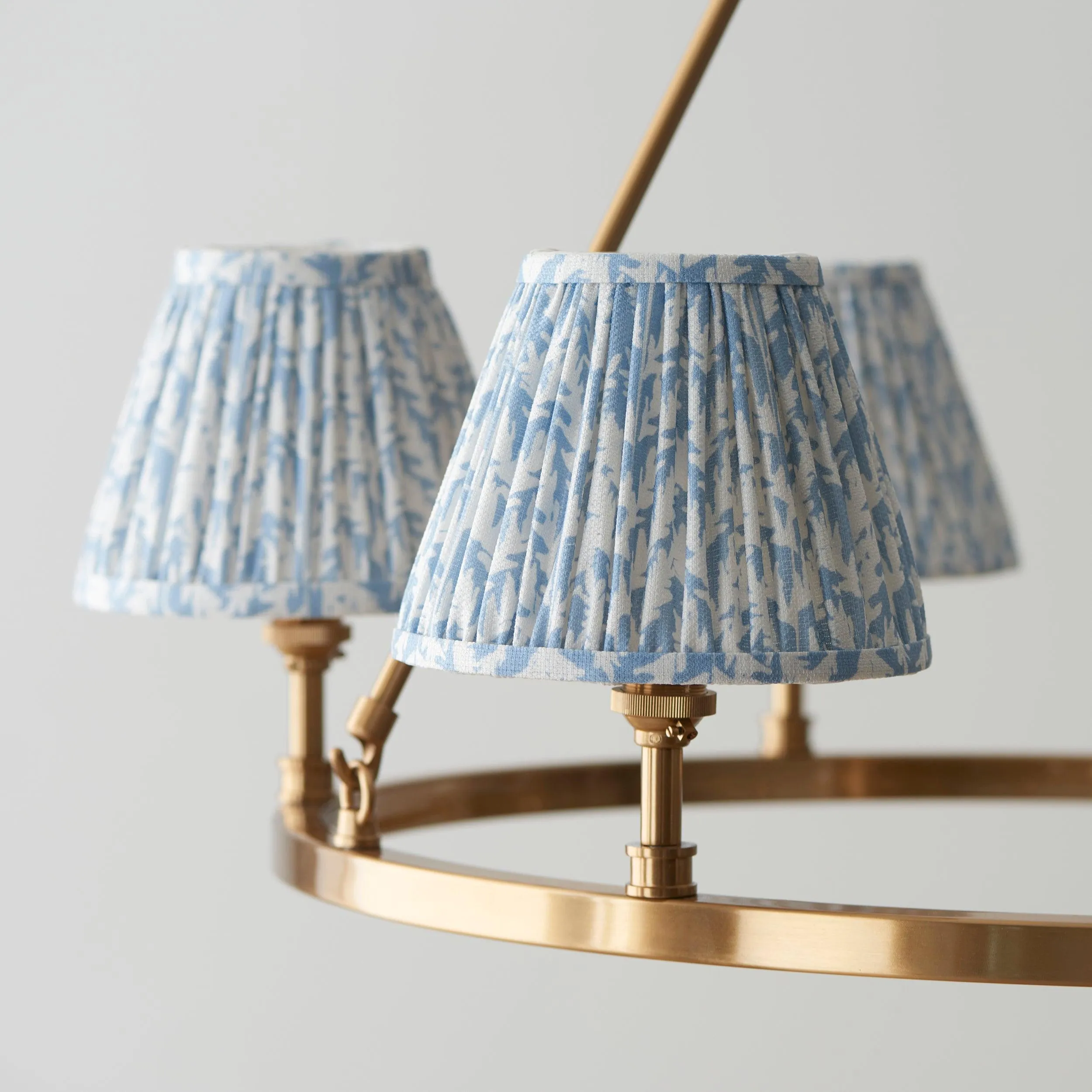 Chester Large Brass Ceiling Pendant Light With Shell Blue Leaf 16cm Shades