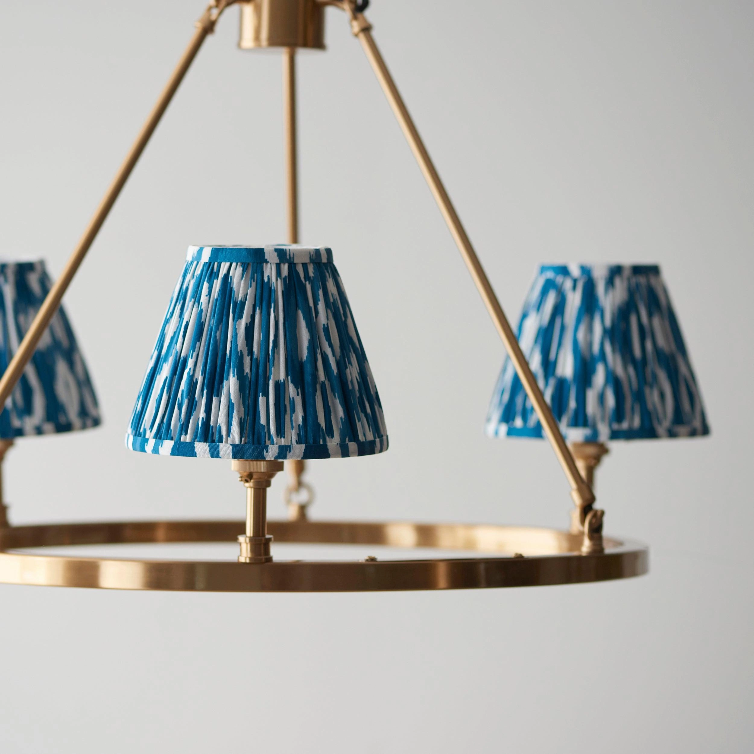 Chester Brass Ceiling Pendant Light With Blue Ikat 16cm Shades