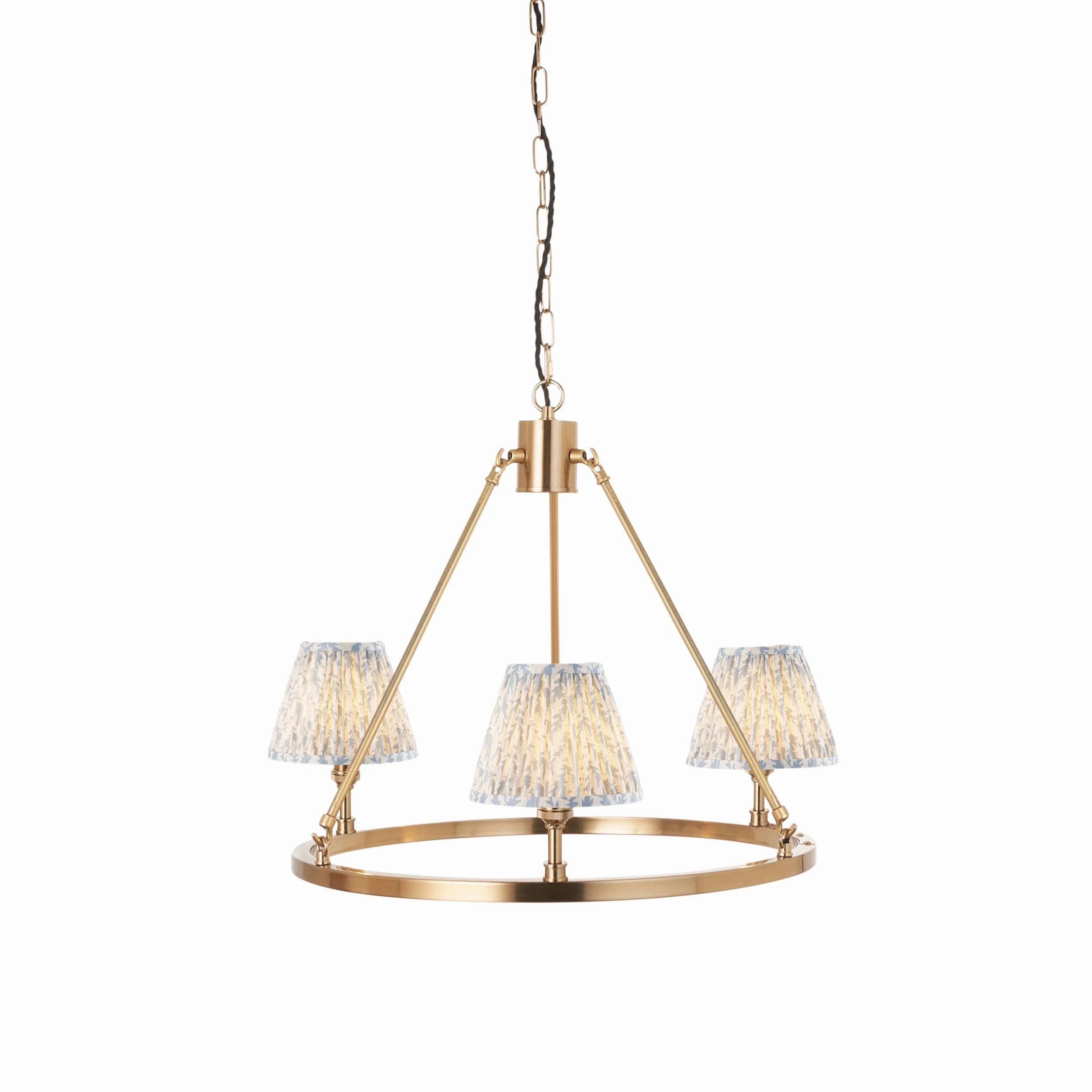 Chester Brass Ceiling Pendant Light With Blue Leaf 16cm Shades
