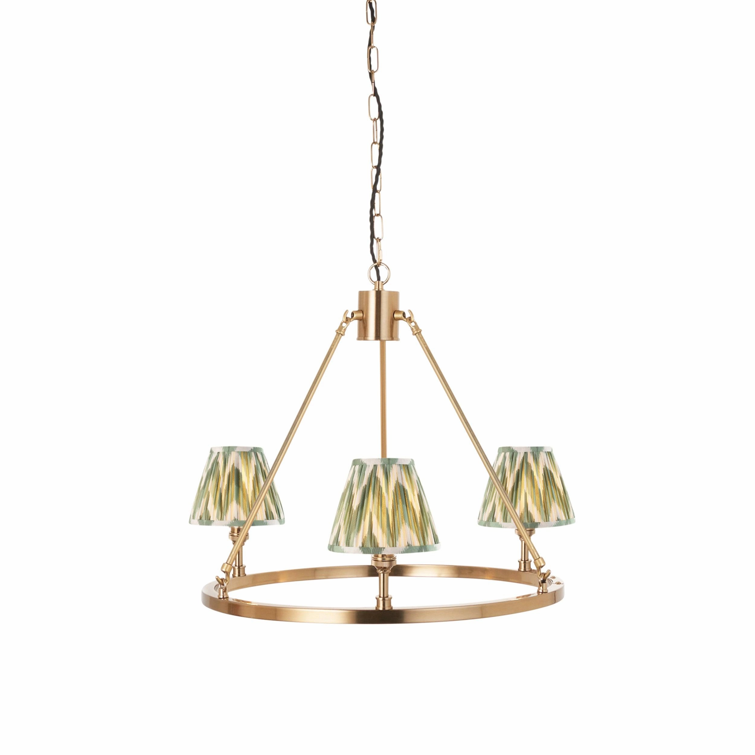 Chester Brass Ceiling Pendant Light With Green Zigzag 16cm Shades