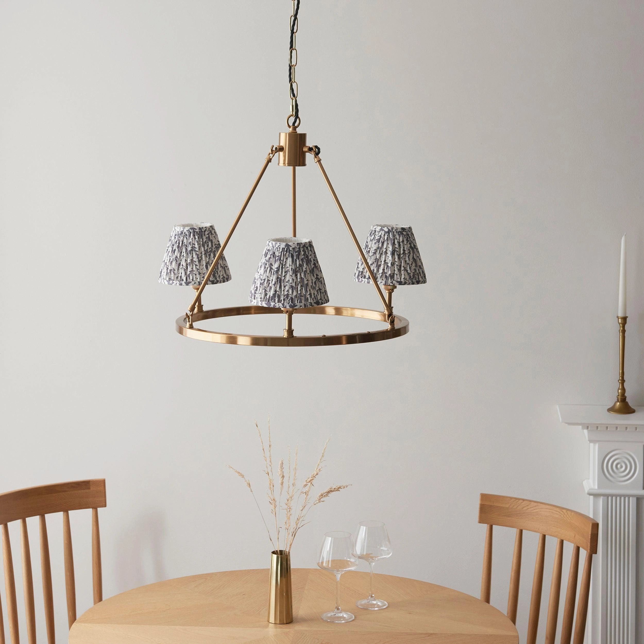 Chester Brass Ceiling Pendant Light With Grey Leaf 16cm Shades