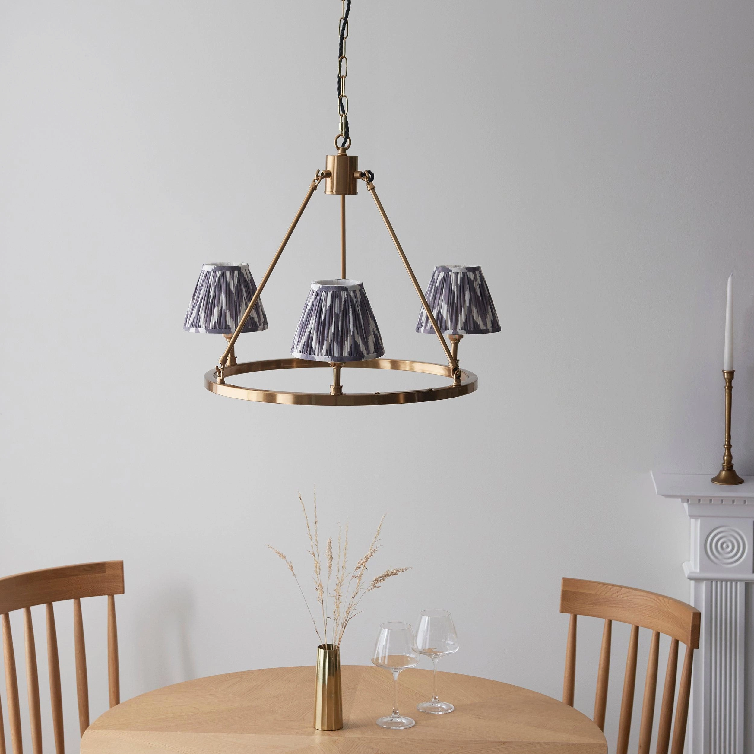 Chester Brass Ceiling Pendant Light With Grey ZIgzag 16cm Shades