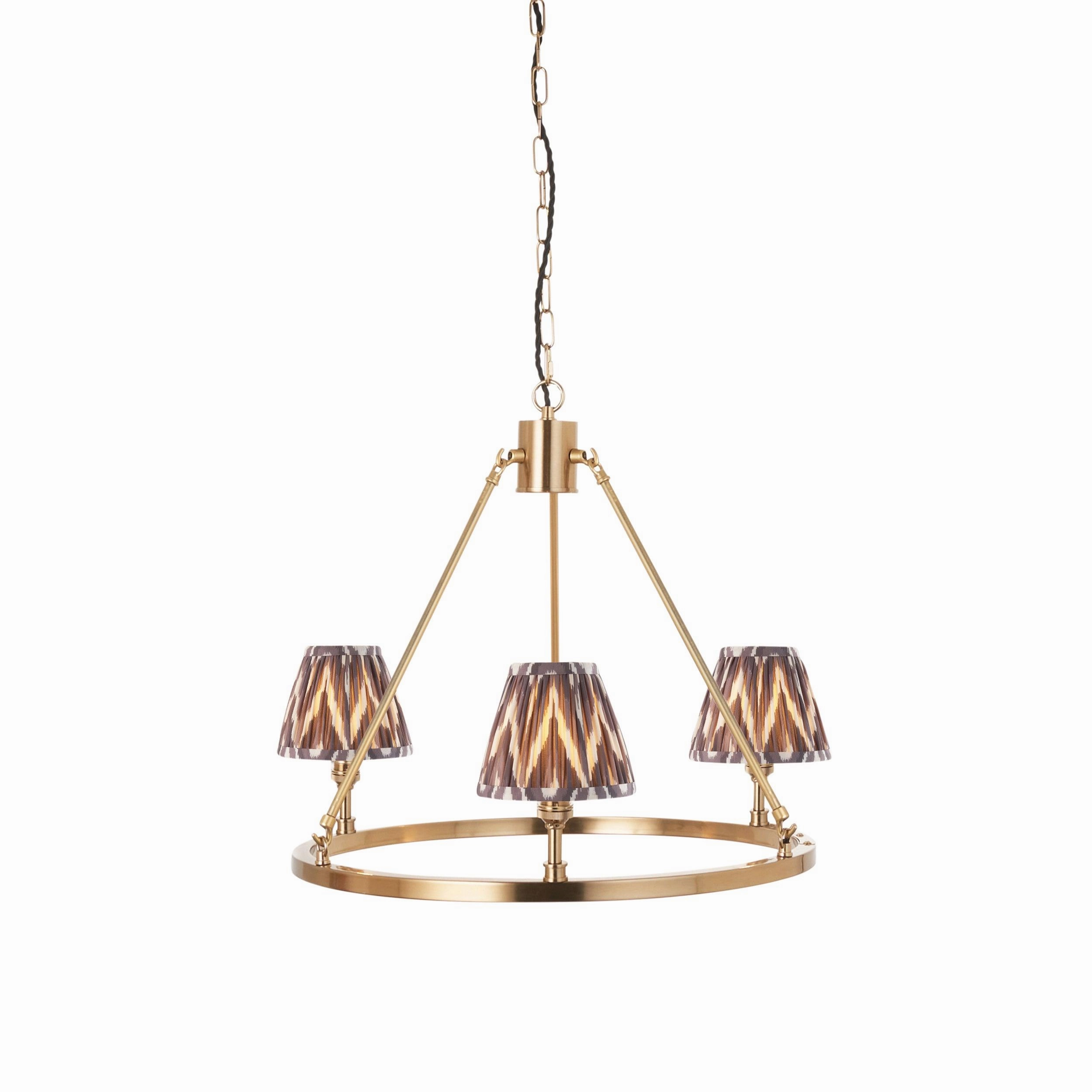 Chester Brass Ceiling Pendant Light With Grey ZIgzag 16cm Shades