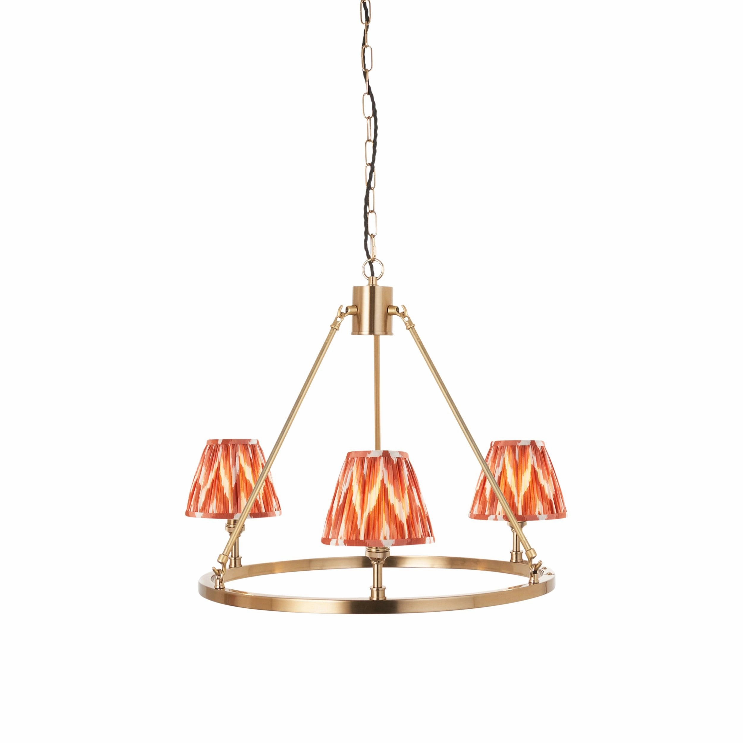 Chester Brass Ceiling Pendant Light With Orange Zigzag 16cm Shades