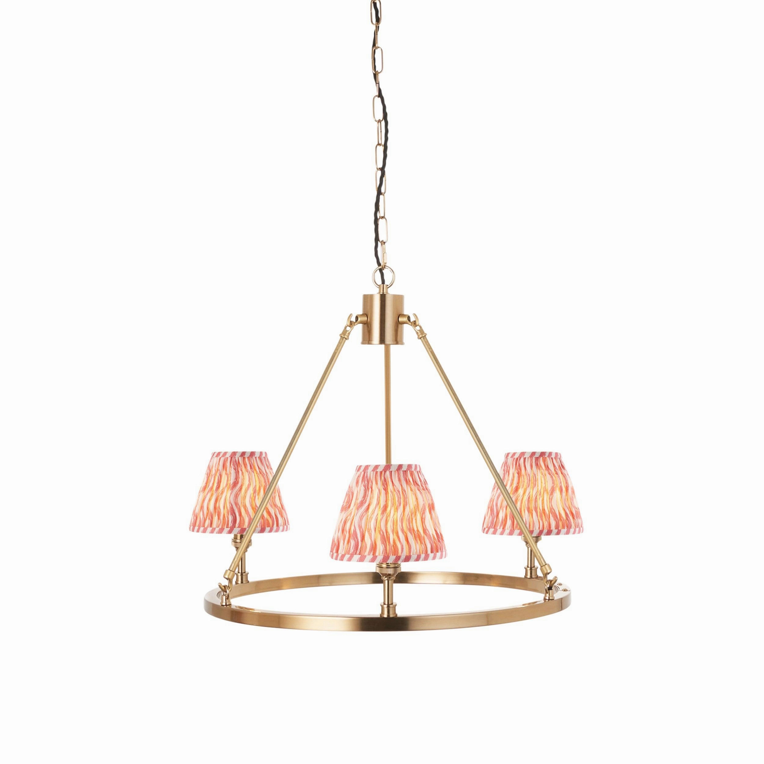 Chester Brass Ceiling Pendant Light With Pink Ripple 16cm Shades
