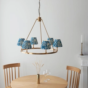 Chester Large Brass Ceiling Pendant Light With Blue Ikat 16cm Shades sleek LED ceiling lamp