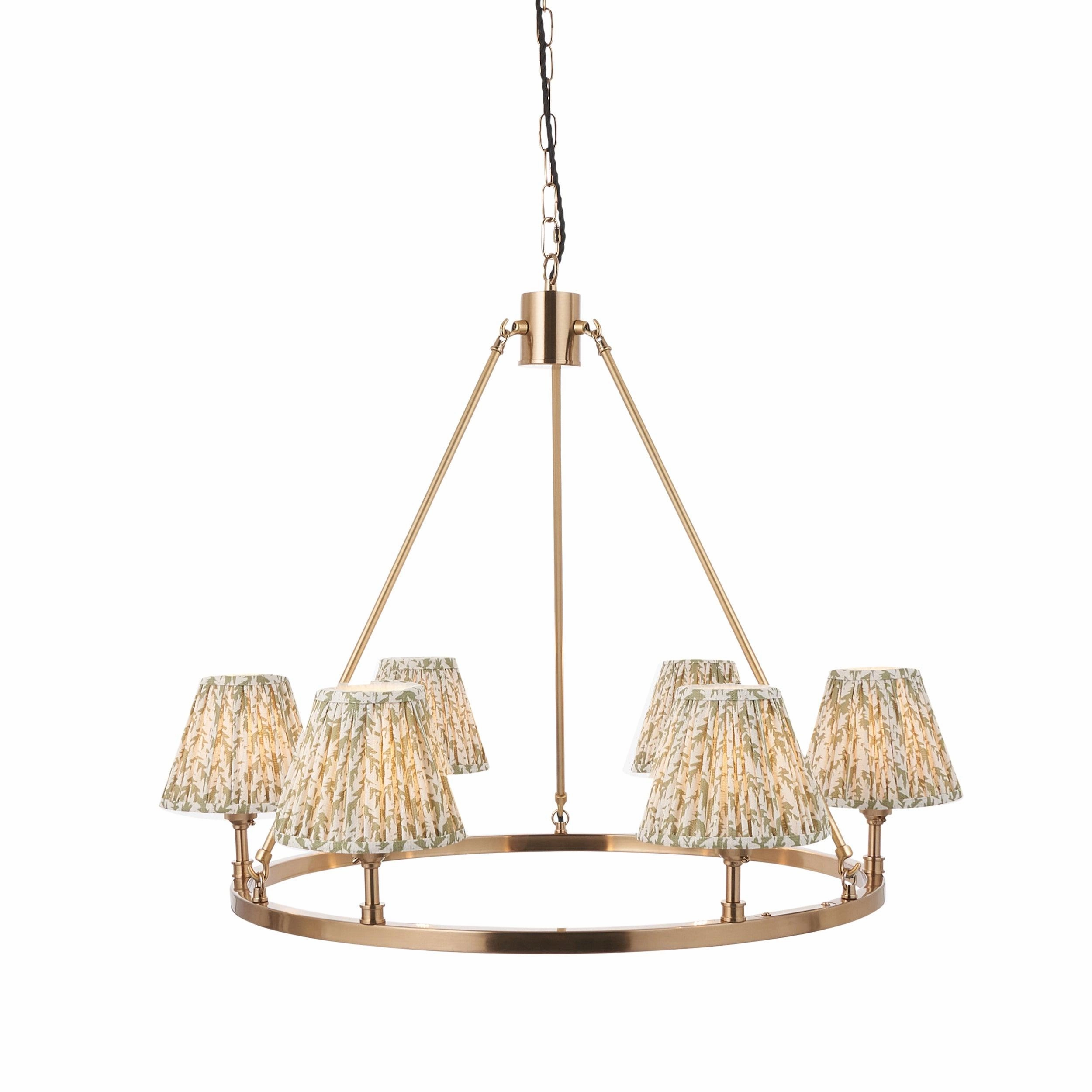 Chester Large Brass Ceiling Pendant Light With Green Leaf 16cm Shades