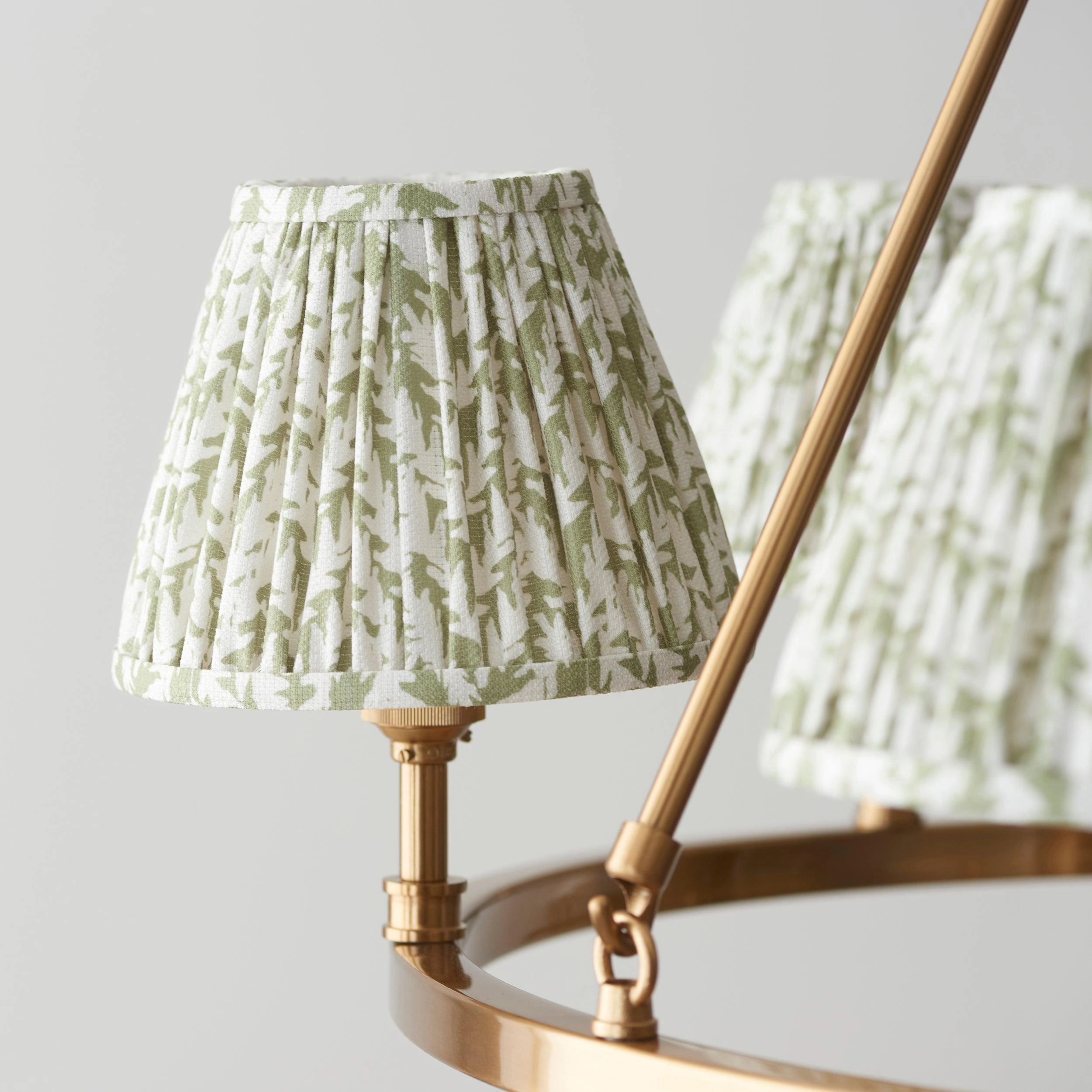 Chester Large Brass Ceiling Pendant Light With Green Leaf 16cm Shades