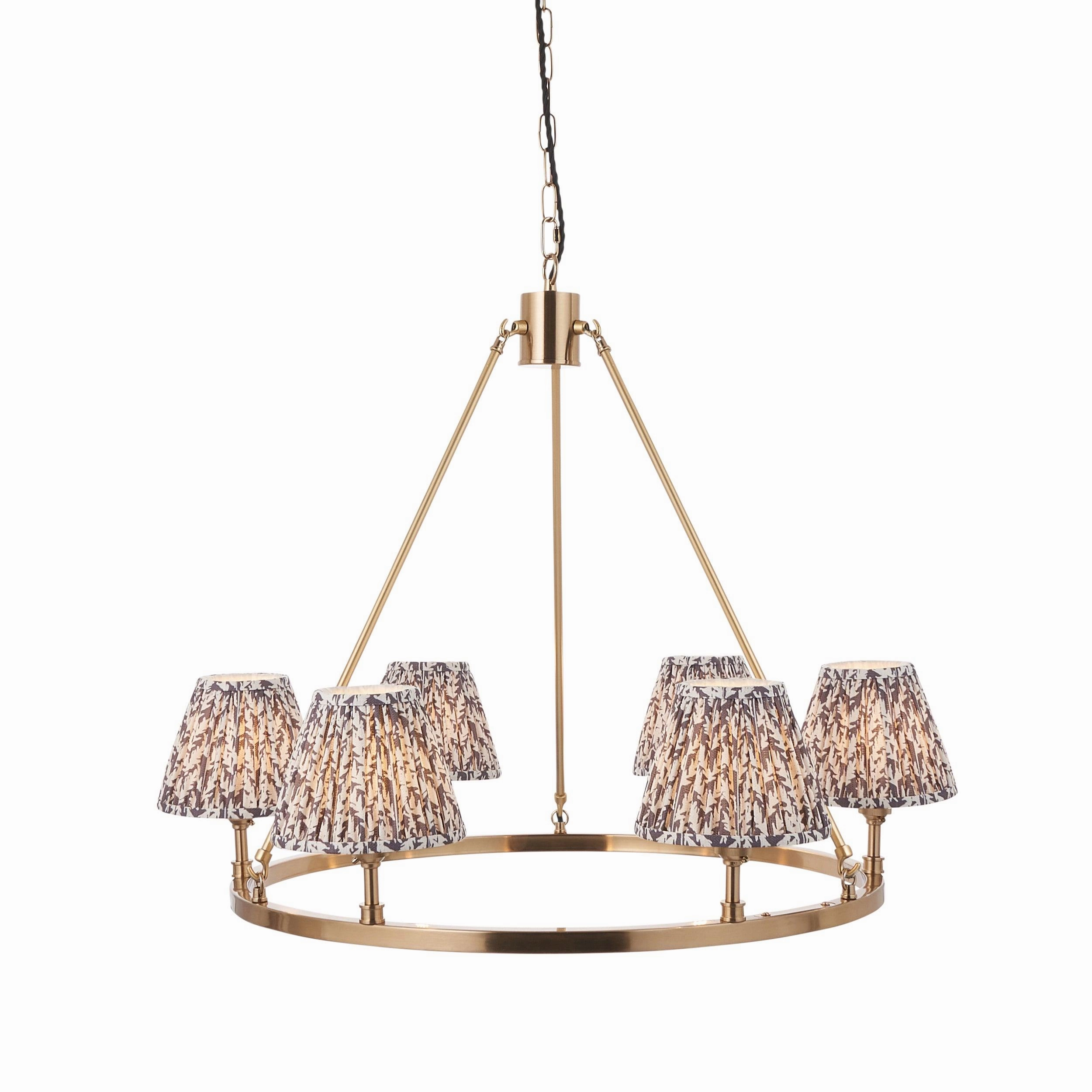 Chester Large Brass Ceiling Pendant Light With Grey Leaf 16cm Shades