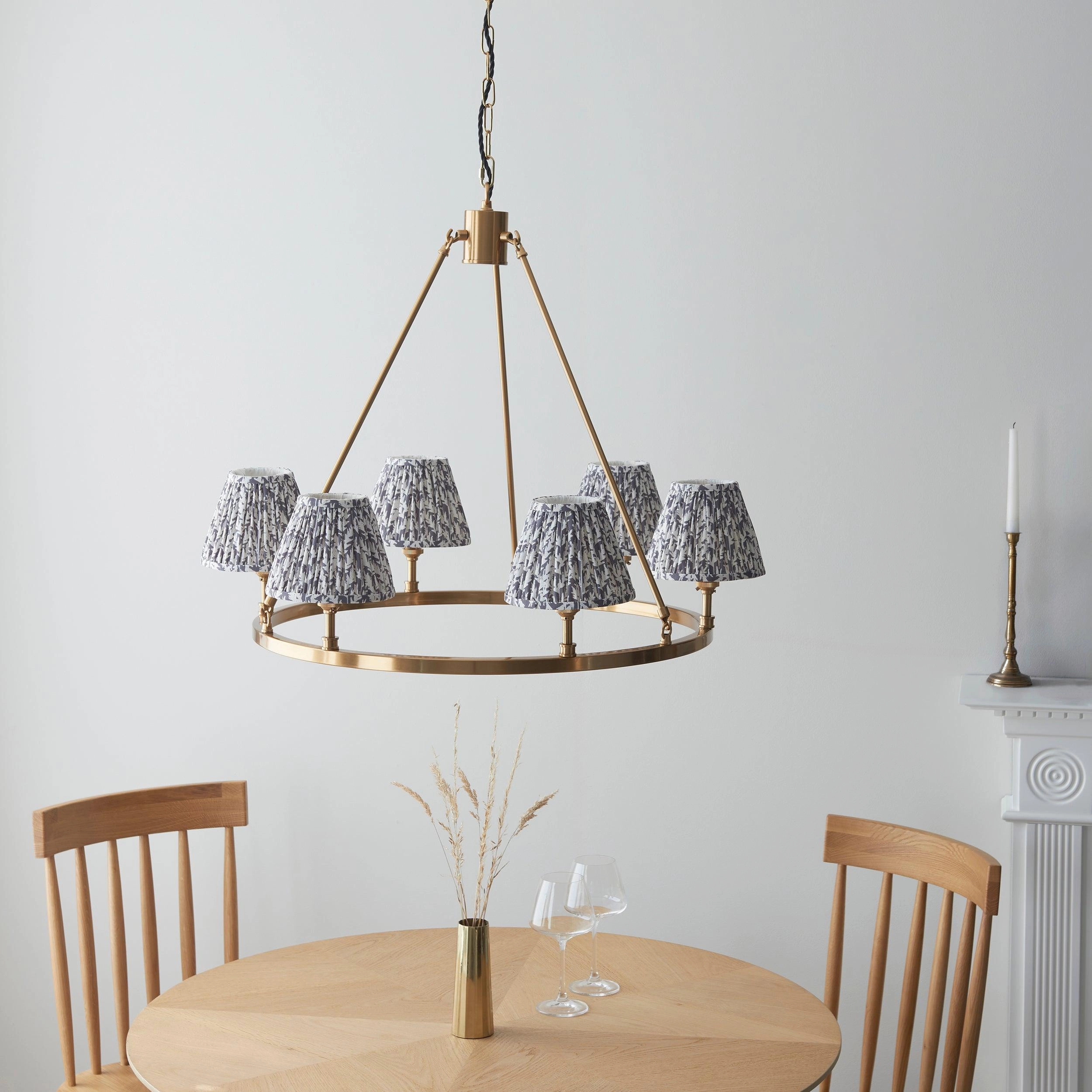 Chester Large Brass Ceiling Pendant Light With Grey Leaf 16cm Shades